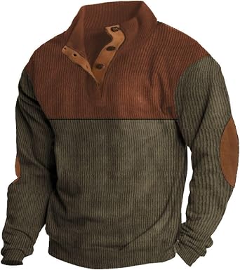 OIOLOYJM Mens Corduroy Shirt Long Sleeve Shirts for Men Sweatshirt Casual Stand Collar Quarter Button Pullover Sweaters