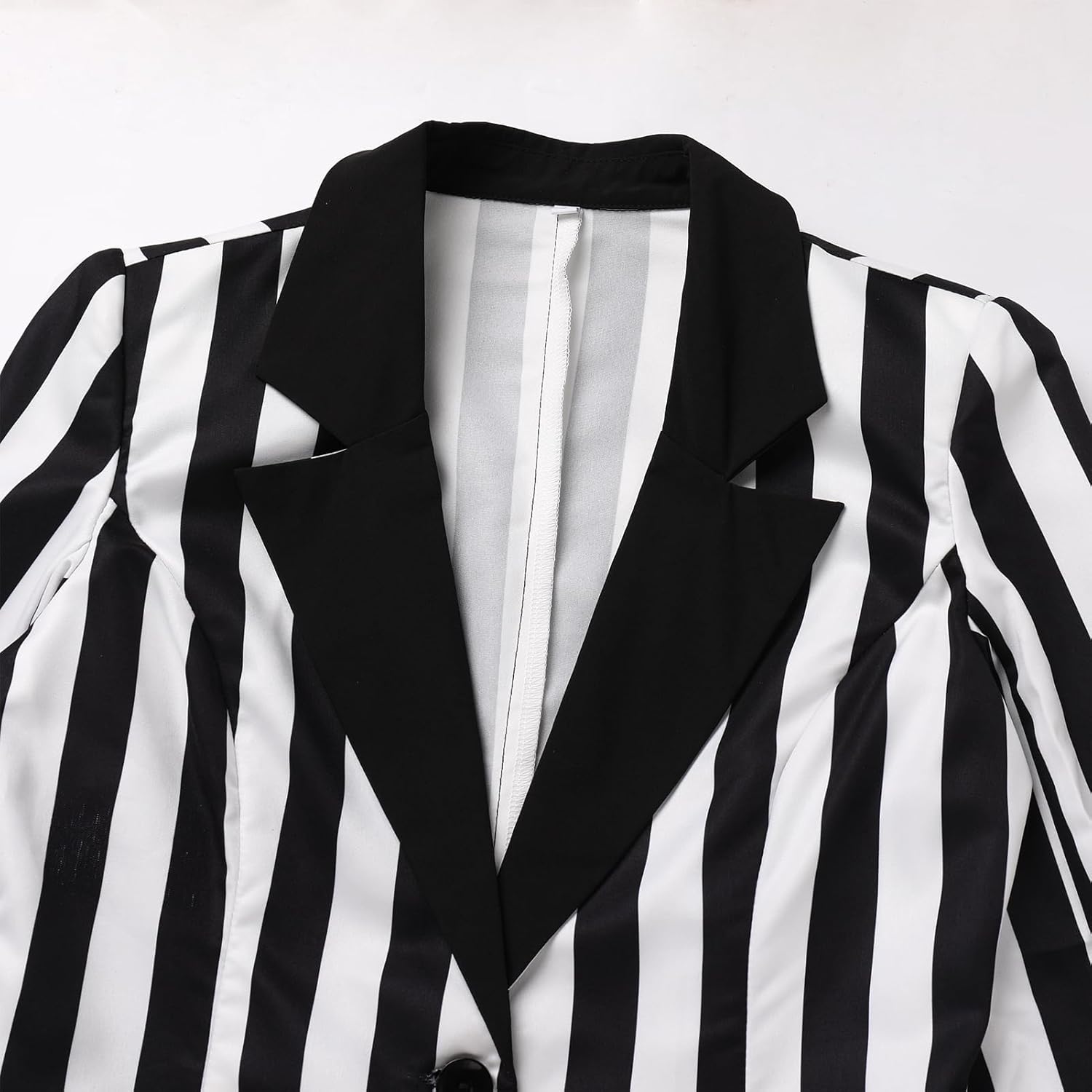 IDOPIP Women Black and White Striped Blazer Halloween Costume Outfit Cosplay Jacket Long Sleeve Open Front Cardigan Suit - Image 4