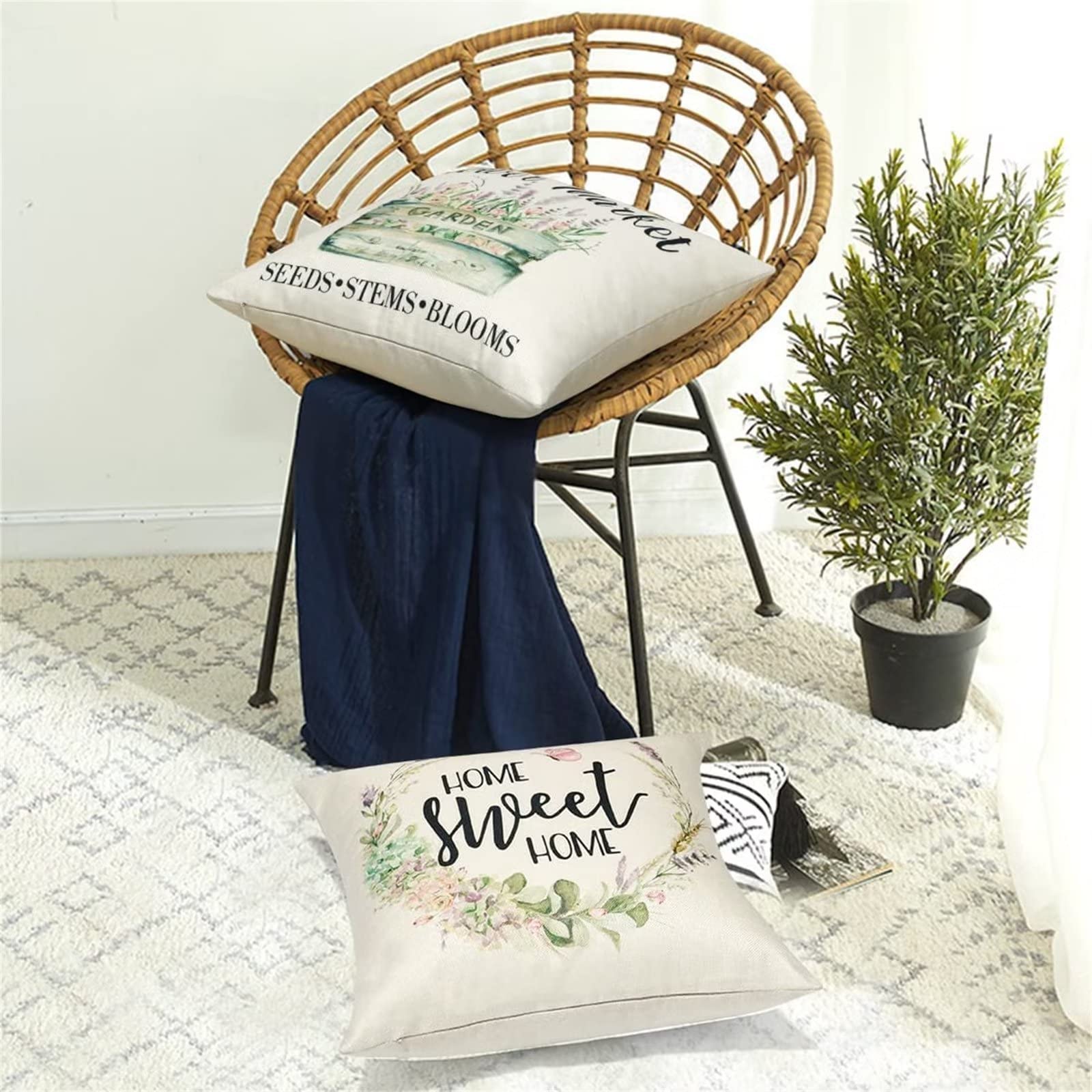 Confezione da 6 federe quadrate in lino con cerniera invisibile, motivo piante tropicali, 30 x 30 cm, design double-face, perfette per divano, camera da letto, divano, set di 6 cuscini impermeabili