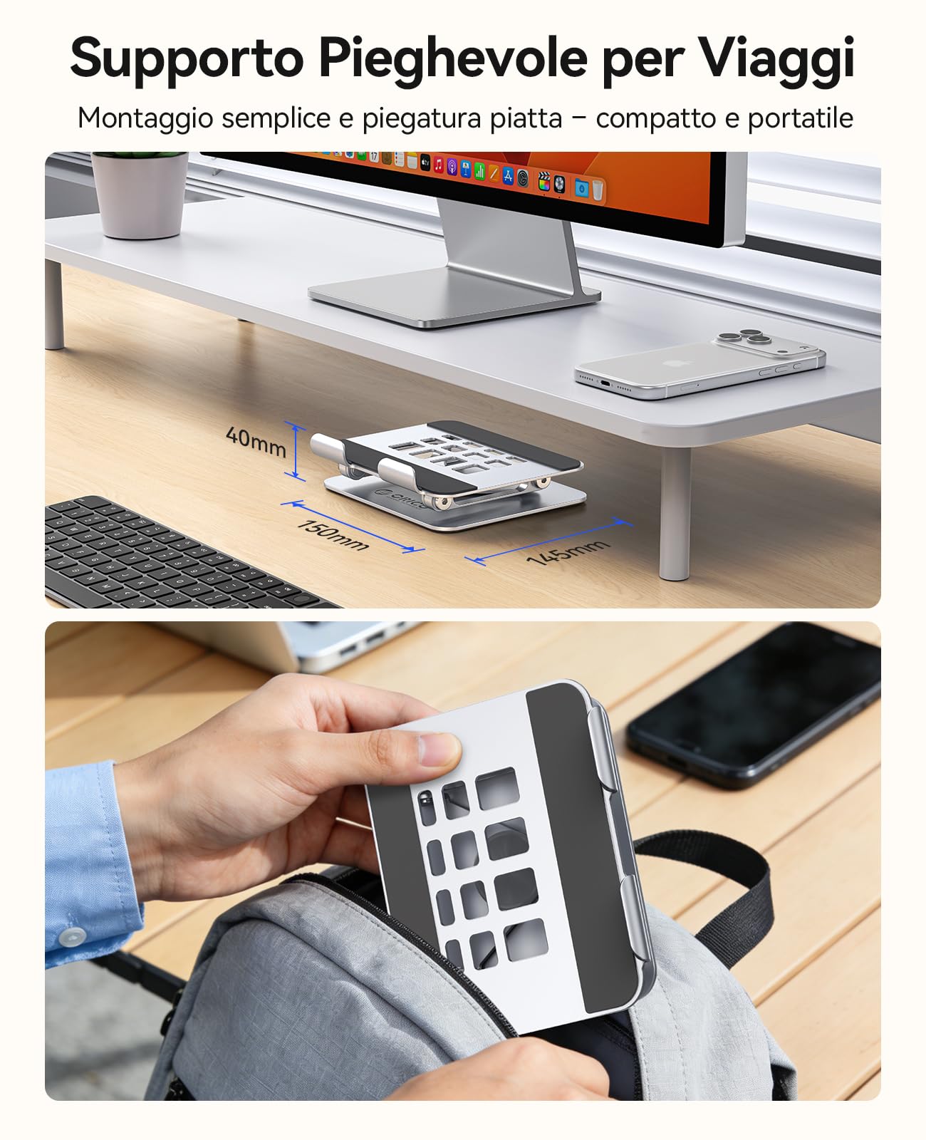 ORICO Supporto Tablet 360° Regolabile Pieghevole Ventilato per iPad Pro Air Mini Kindle Samsung Tablet 13" Argento