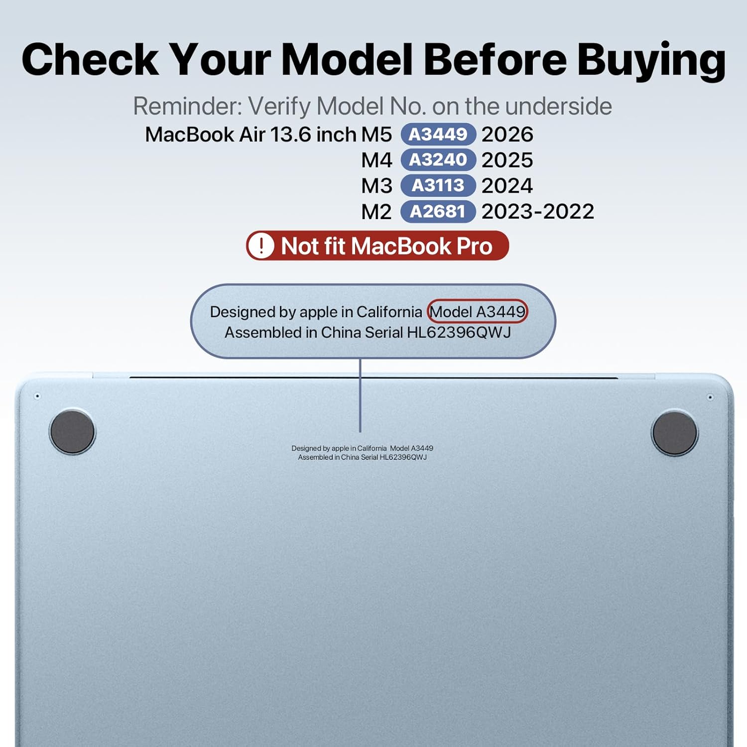 Macaset for MacBook Air 13 inch Case (M5/M4/M3/M2, 2026–2022 A3449 A3240 A3113 A2681), True to Original Color Lightweight, Scratch & Fingerprint Resistant Hard Shell - SkyBlue