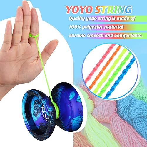 Miniatura 4 de Paquete de 50 cuerdas profesionales de Yoyo, suaves 100% poliéster, para yoyos sensibles y que no responden, color azul, verde, rosa, amarillo,