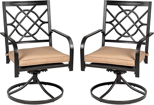 Crownland Outdoor Swivel Chairs Set of 2, All Weather 360 Degree Outdoor Metal Frame Swivel Chair with Armrest and Backrest for Backyard, Lawn Garden, Balcony, Brown Cushion