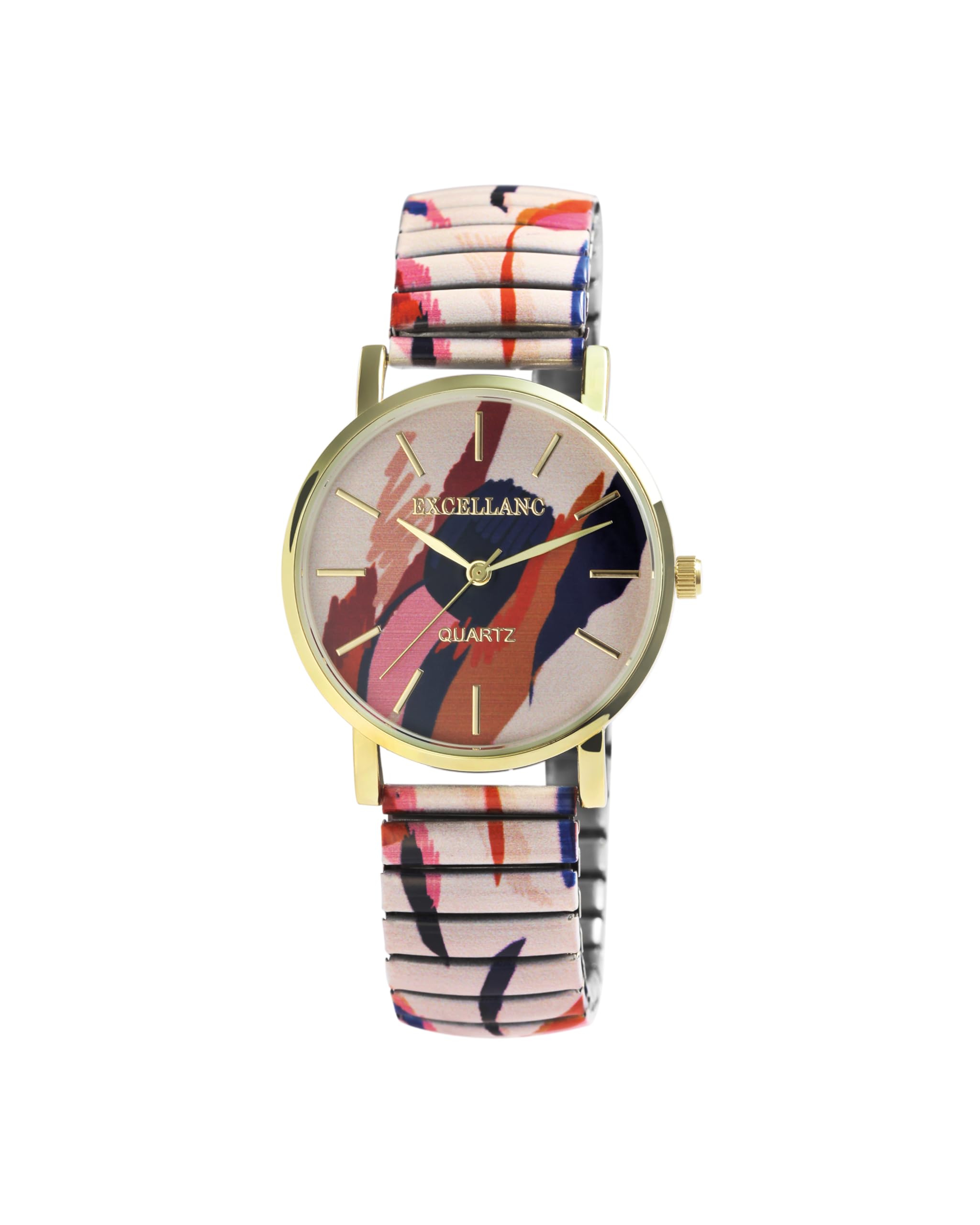 Excellanc Orologio da donna con cinturino in acciaio inox, Ø 36 mm, motivo colorato, stampa analogico, al quarzo, 1700060