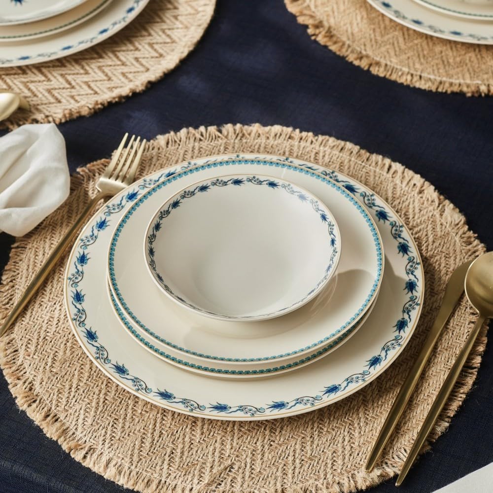 Karaca Forever Bone China Iznik - Vajilla de 24 piezas, 6 personas, multicolor