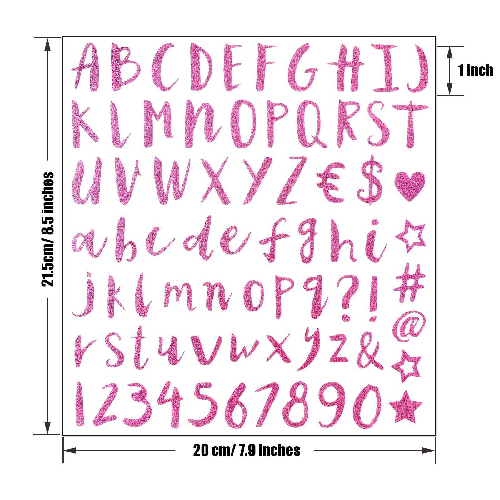 Brokatowe naklejki z literami, 810 sztuk, 10 arkuszy, naklejki z cyframi alfabetu, samoprzylepne litery do scrapbookingu, skrzynki pocztowej, kuchni, domu, biznesu, biura (różowe, 2 cm)
