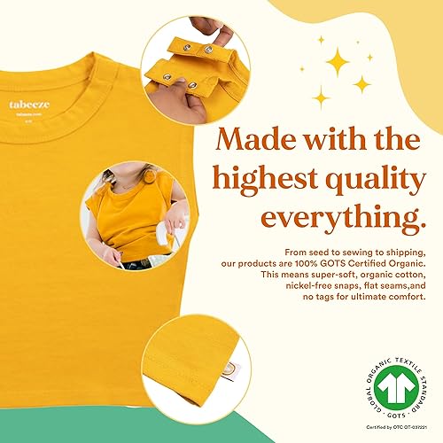 Vista 17 de Shoulder Side Snap Baby Tee with Top Snaps, As Seen on Shark Tank, 100% GOTS Organic Cotton, Toddler Boy/Girl Clothes