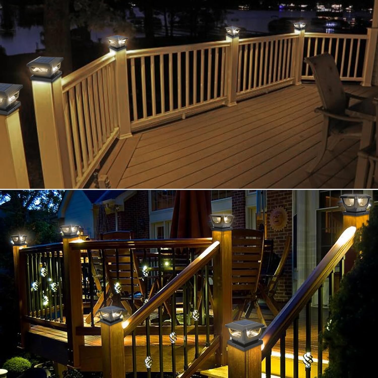 Sumaote Solar Post Cap Lights, 120 Lumen 3000K Warm White LED for 3x3 Metal/Vinyl & 4x4 Wood Posts, IP65 Waterproof Outdoor Garden Fence Deck Lighting, Dusk-to-Dawn Auto On/Off (4 Pack)