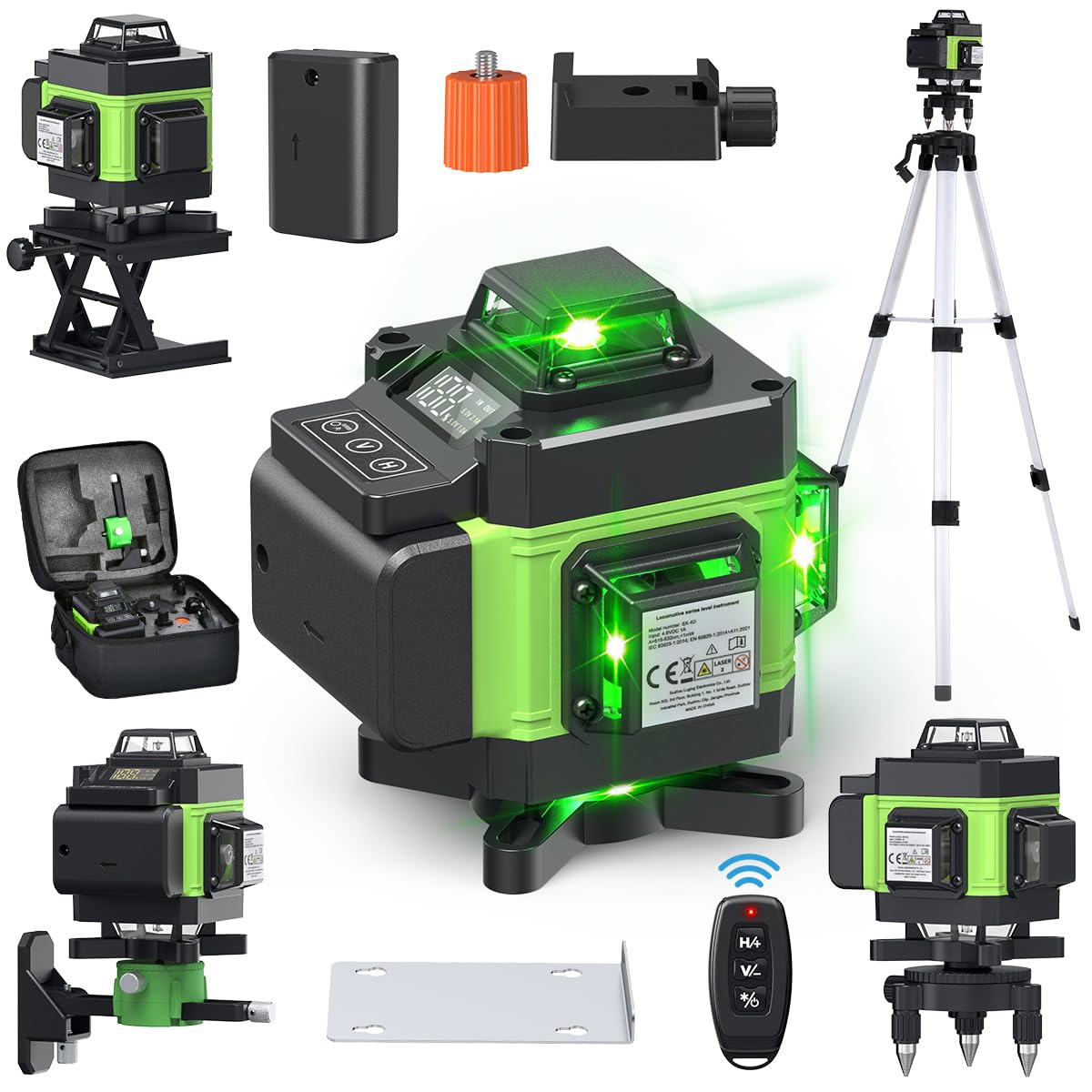 Nivel Láser, VISLONE Nivel Láser 4D de 16 Líneas con 2 * 2400 mAh batería, Máquina Autonivelante de 3°, con Soporte de Trípode con Barra de Ext