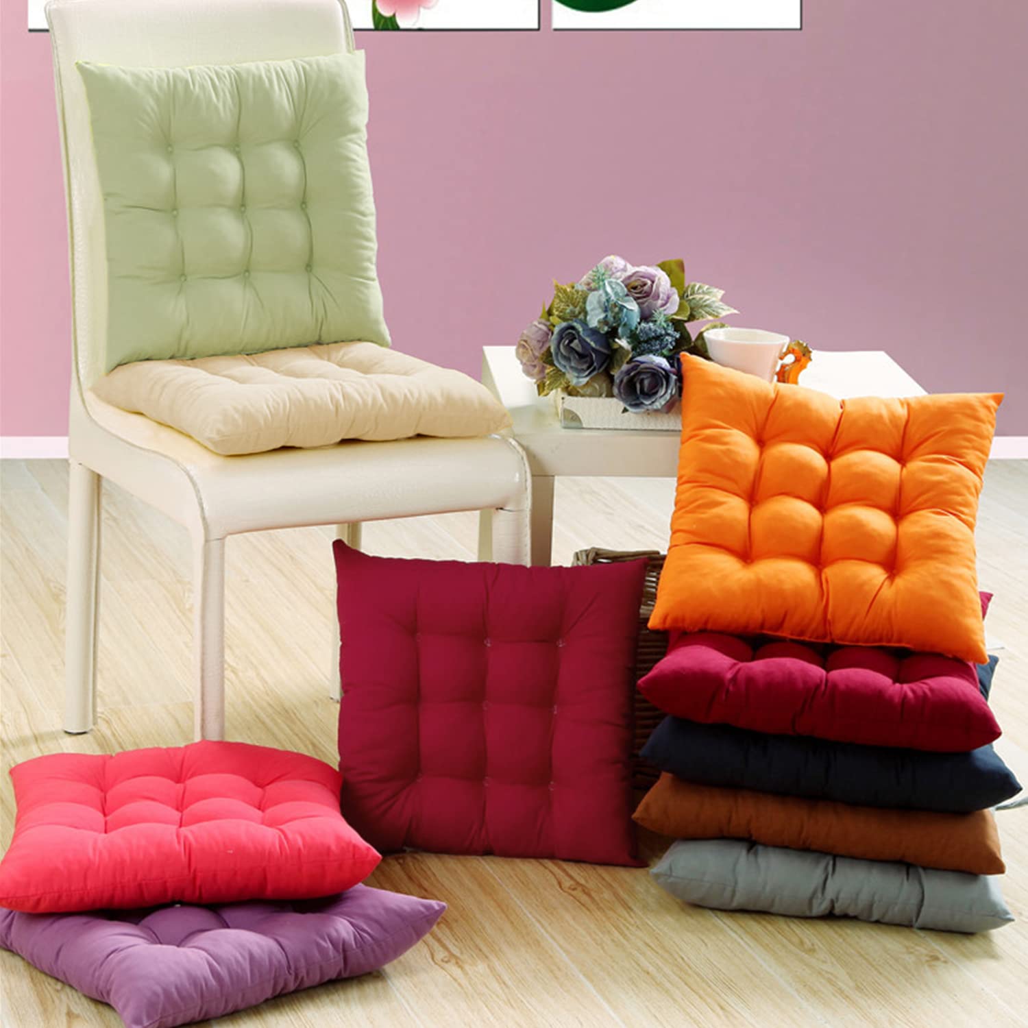 GREATOYAR Cojines para Silla y Asiento, Decoración de Asiento de Jardín Casa Terraza, Cojín Decorativo con Correas de Sujeción, 9 Pespuntes, Fabricado en España, 38 x 38 x 3.5 cm, Pack 4, Beige