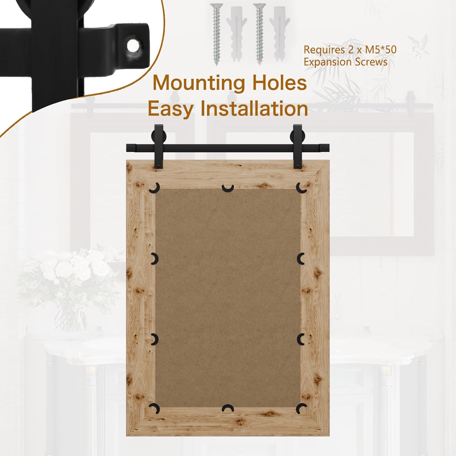 ALBAD 22 Inch Rustic Wall Mirror Wood Farmhouse Wall-Mounted Mirror for Bathroom, Bedroom, Living Room, Entryway Wall Decor Barn Door Style Vertical Hanging Only, Antique Brown