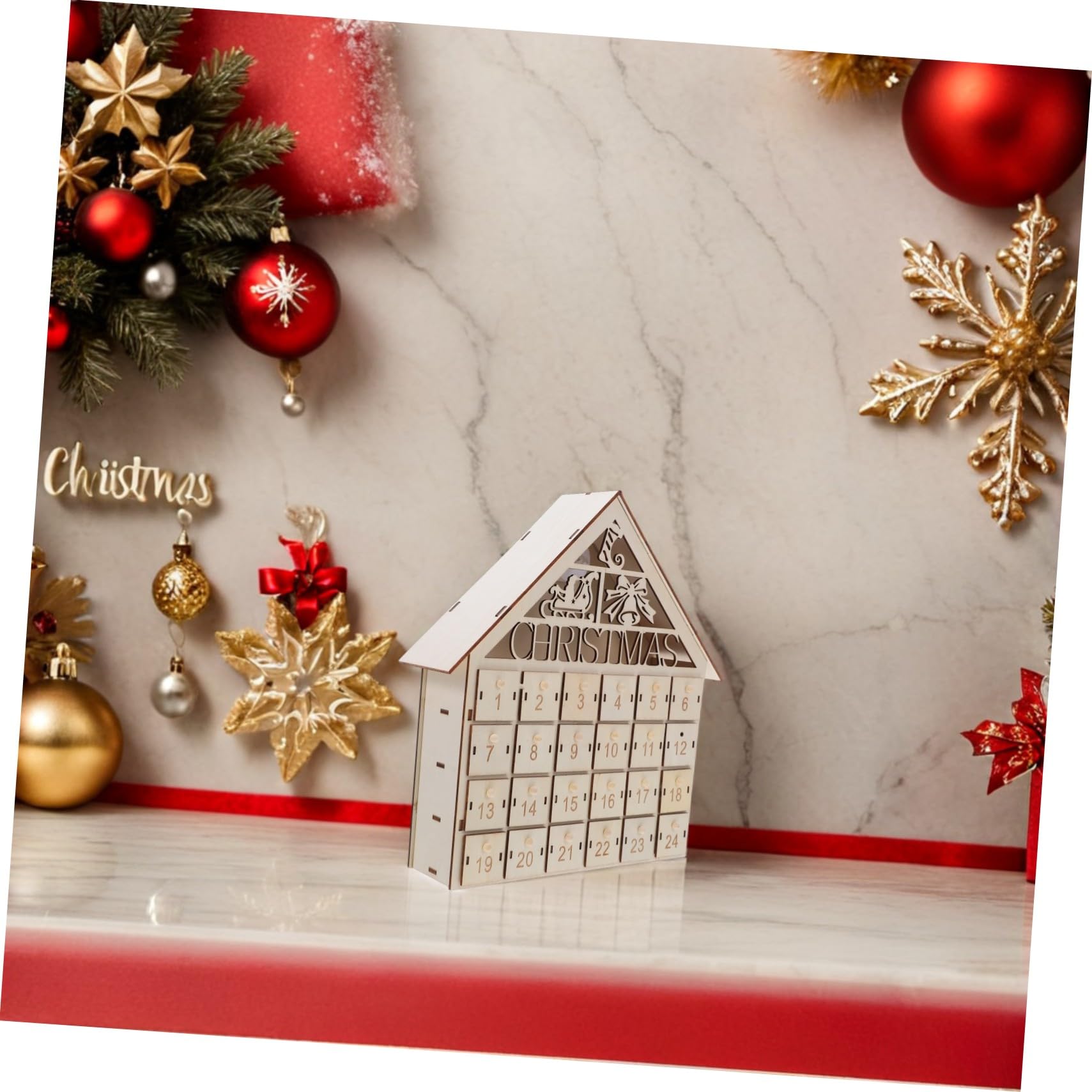 Anneome Adventskalender aus Holz Countdown zu Weihnachten Beige