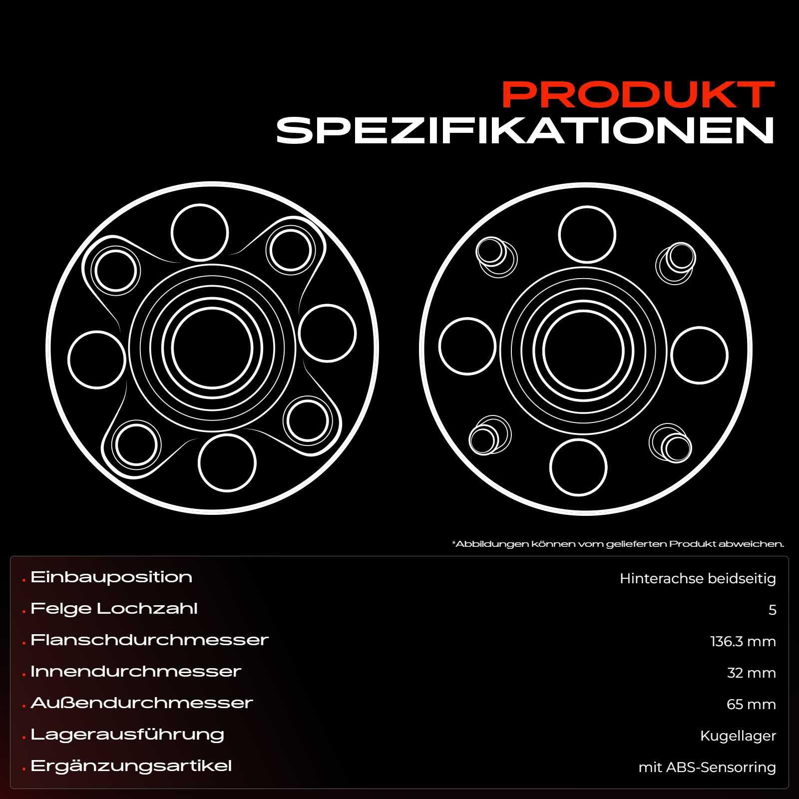 Frankberg 2x Radlager Radlagersatz Hinten Links Rechts Flansch-Rad ⌀136,3 Mit ABS Magnetring Kompatibel mit Golf VI Variant AJ5 Replace# 1T0598611