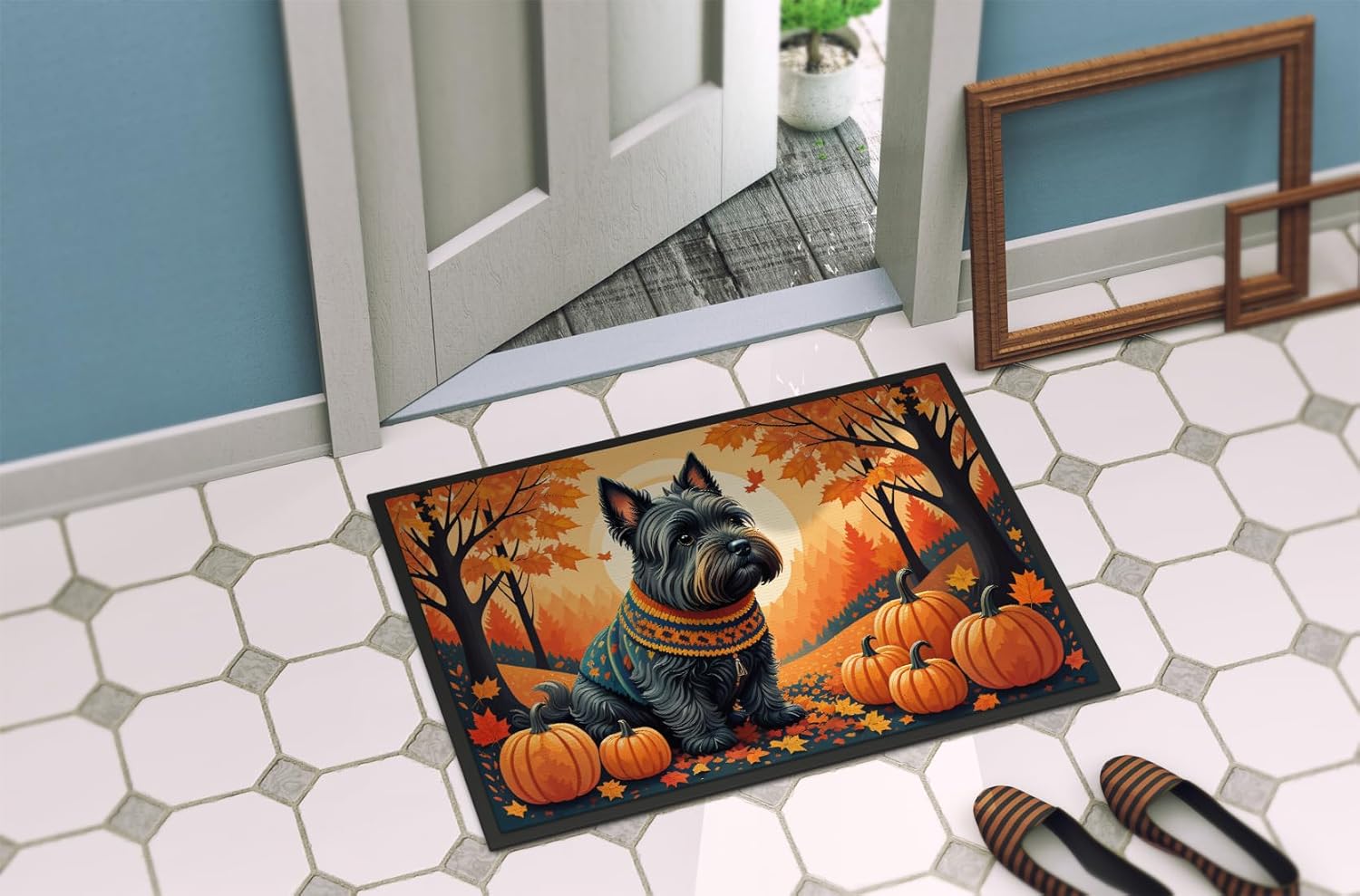 Caroline's Treasures DAC1069JMAT Scottish Terrier Fall Indoor or Outdoor Mat 24x36 Front Door Mat Indoor Outdoor Rugs for Entryway, Non Slip Washable Low Pile, 24H X 36W