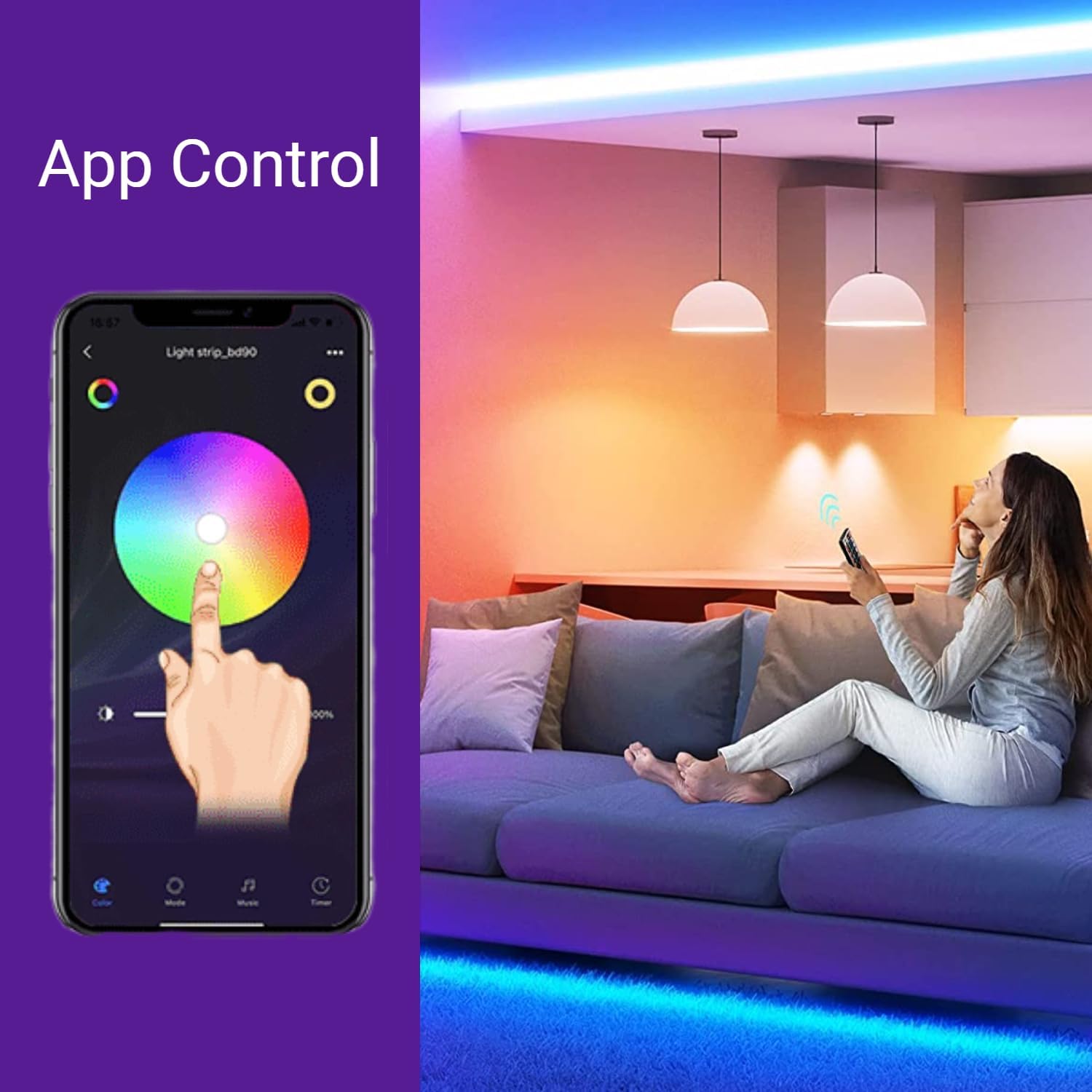 HomeKit Smart LED Light Strip Controller Full Set Works with HomeKit,Voice and 2.4G RF Remote Control. Music syncing for Bedroom Christmas Decorations.