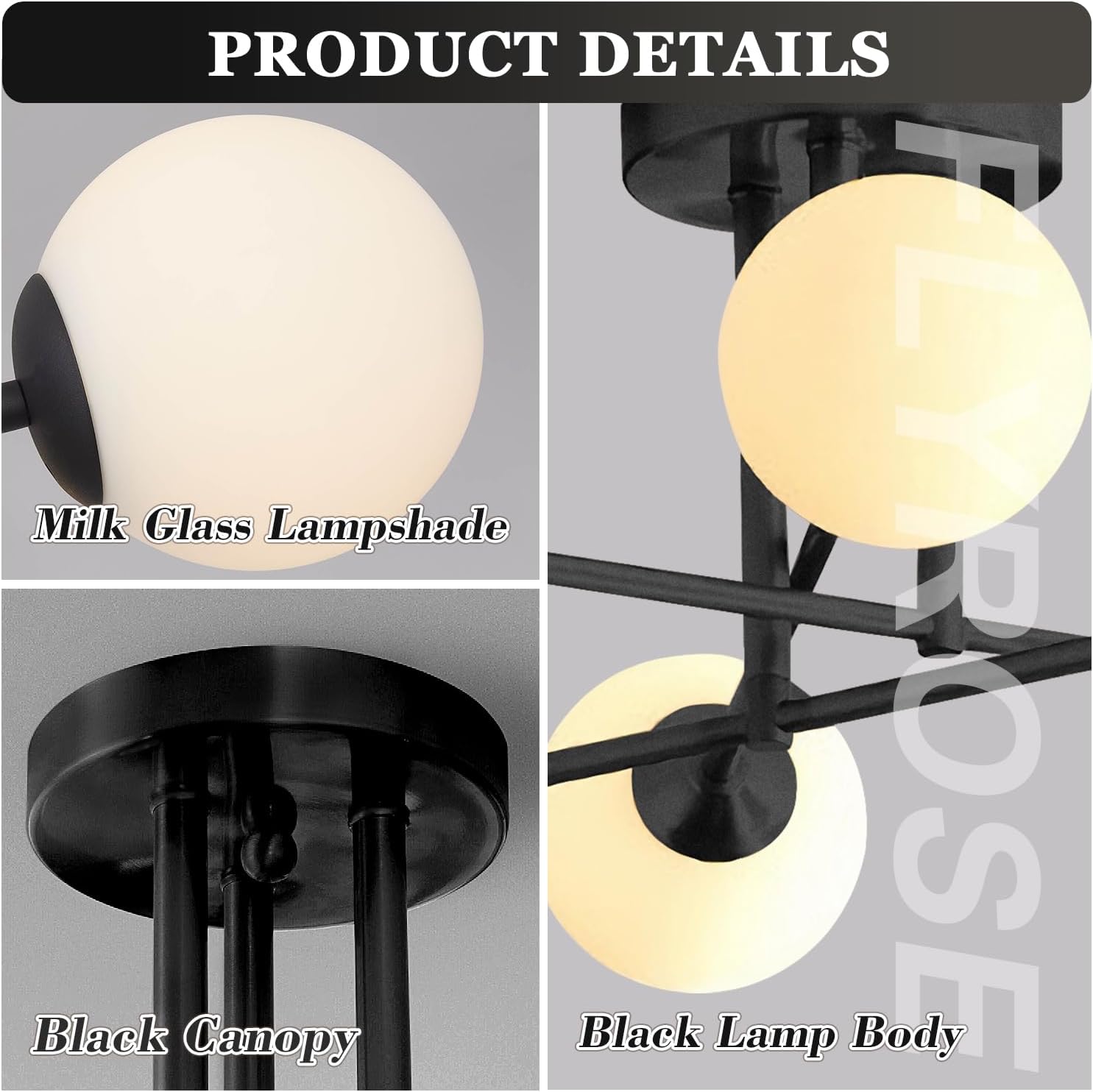 Black Modern Sputnik Chandelier Ceiling Light Fixtures 6 Light Milk Glass Globe Sputnik Chandelier Mid Century Bedroom Semi Flush Mount Ceiling Light