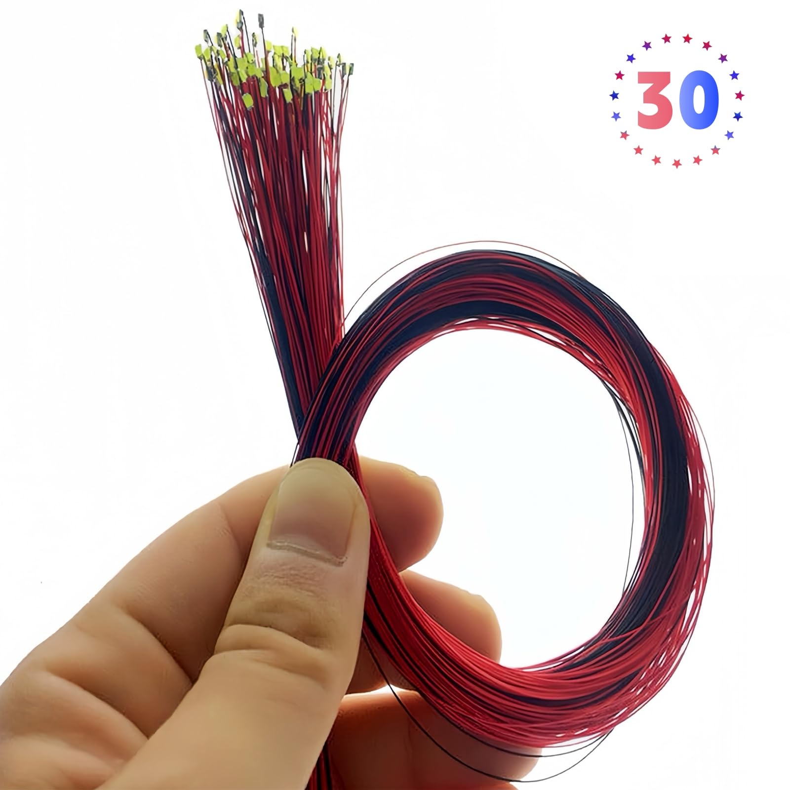 Lot de 30 micro diodes LED SMD pré-câblées soudées 0805 avec câbles micro- fils de 16 cm pour bricolage, modélisme, décoration, 20 mA (blanc