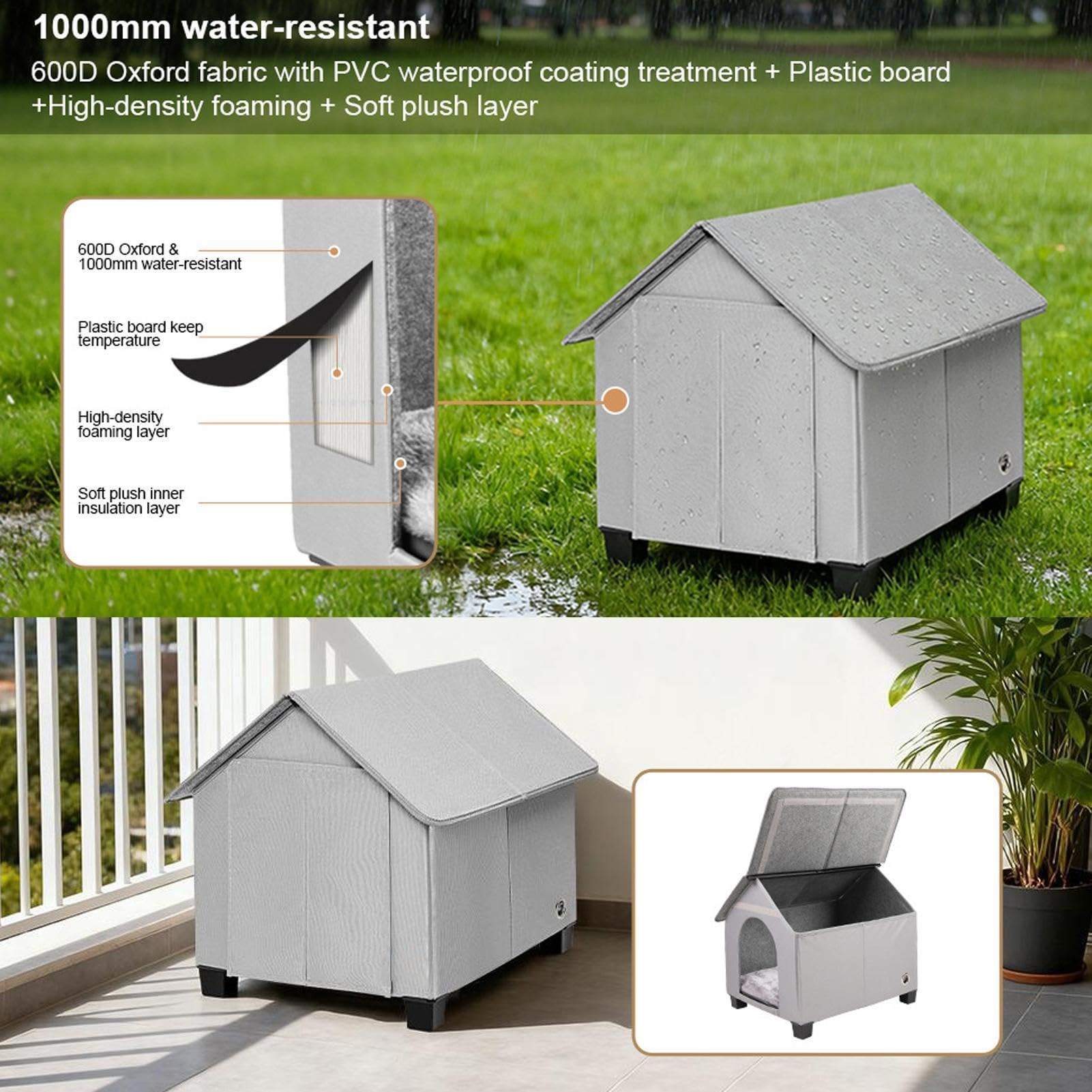 Cama Caseta Perros Cueva Plegable Elevada Impermeable para Cachorros Y | Casa Aislada De Exteriores Para Perros Interior Exterior Jardín Hogar Clima Frío Camping Dormir y Relajación