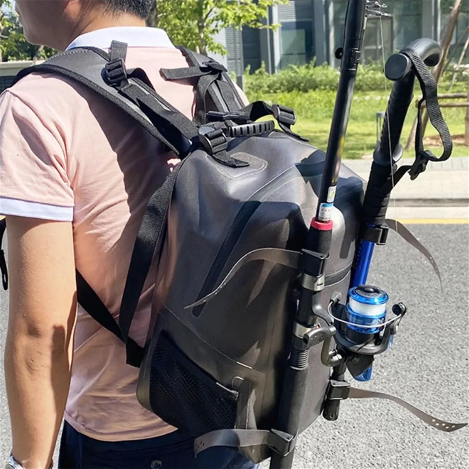Funda para Caña de Pescar Mochila de Pesca 18 l, Resistente al Agua, con Bolsillo Acolchado Desmontable for Ordenador y Asas for Colgar