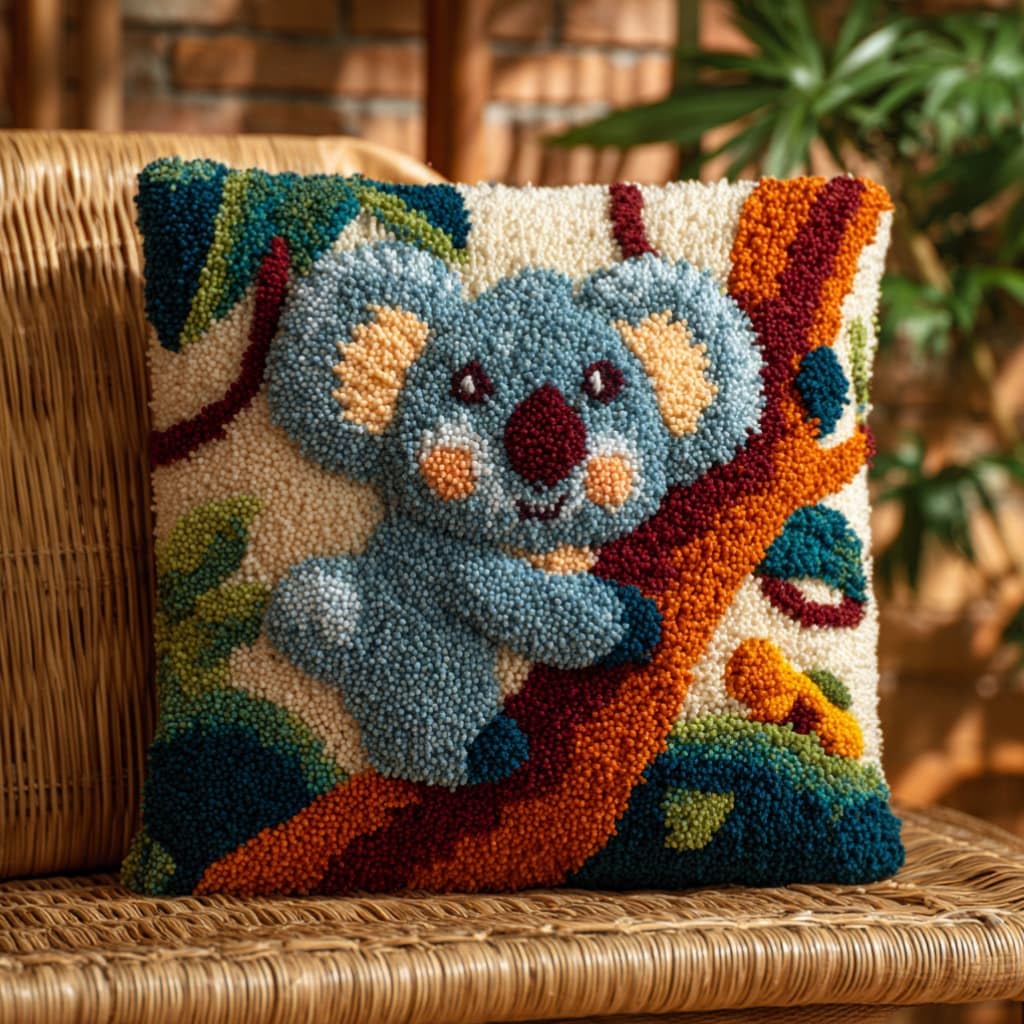 AxiangziK Latch Hook DIY Pillow Kit,Koala Cushion Cover 43X43Cm