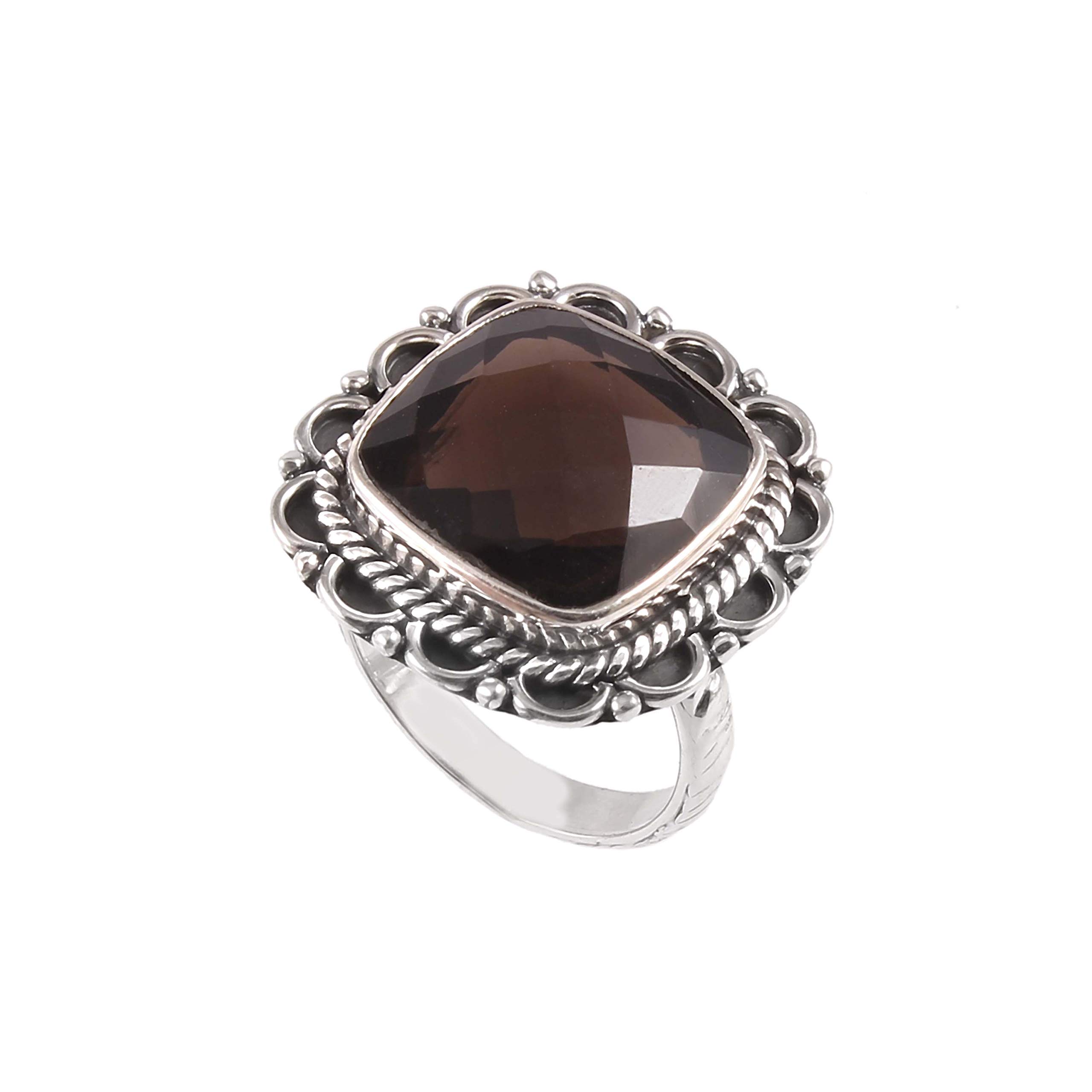 Bague argent 925 Quartz fumé naturel bague design turc - 5