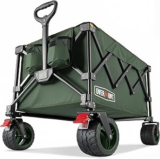 Overmont Foldable Handcart Folding Hand Trolley with Off-Road Wide Wheels up to 150 kg Load Capacity for Camping Sports Shopping Garden Green