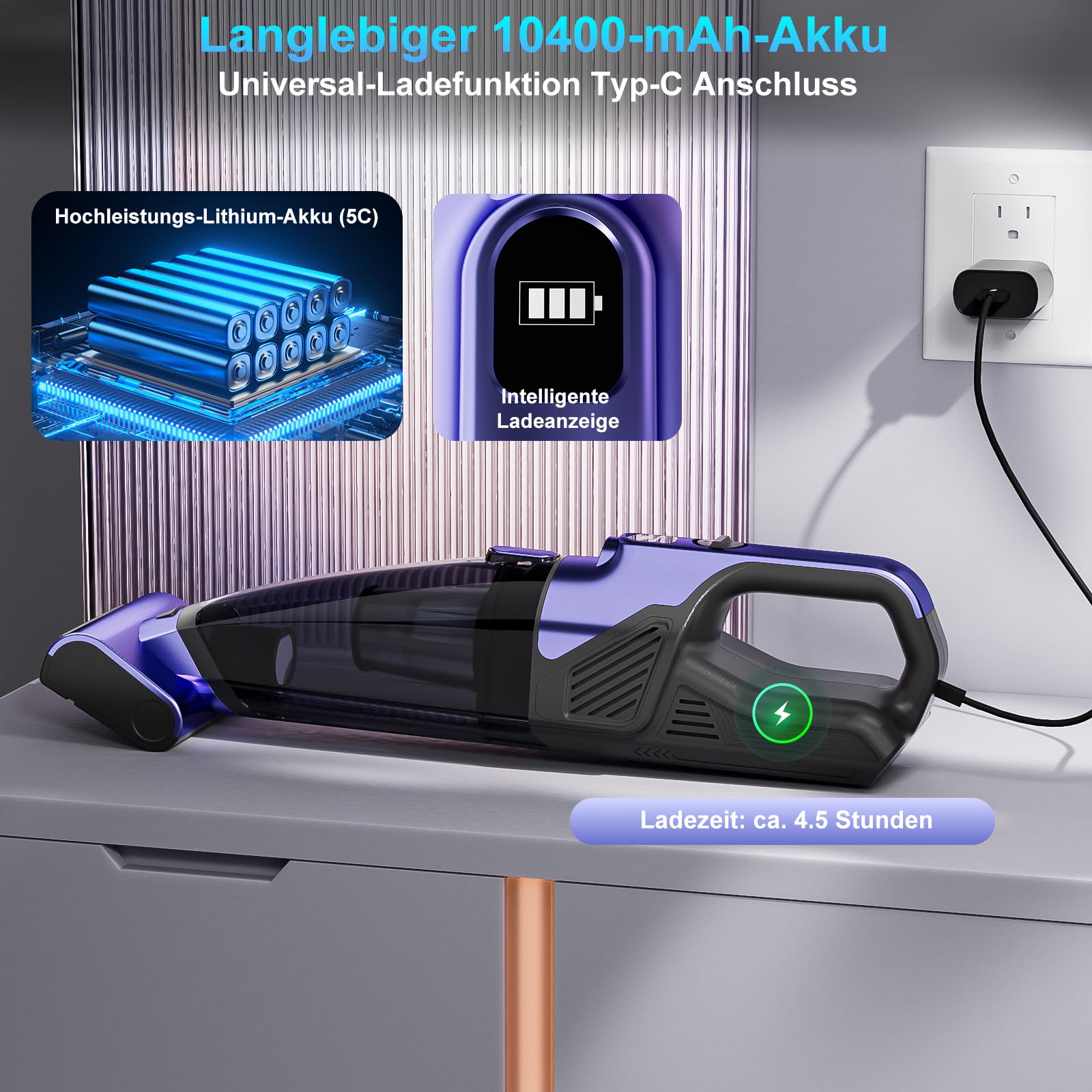 Handstaubsauger Akku 17000Pa Handstaubsauger Kabellos Autostaubsauger Stark Mini Staubsauger Tragbarer Handsauger USB Auto Staubsauger Ohne Kabel