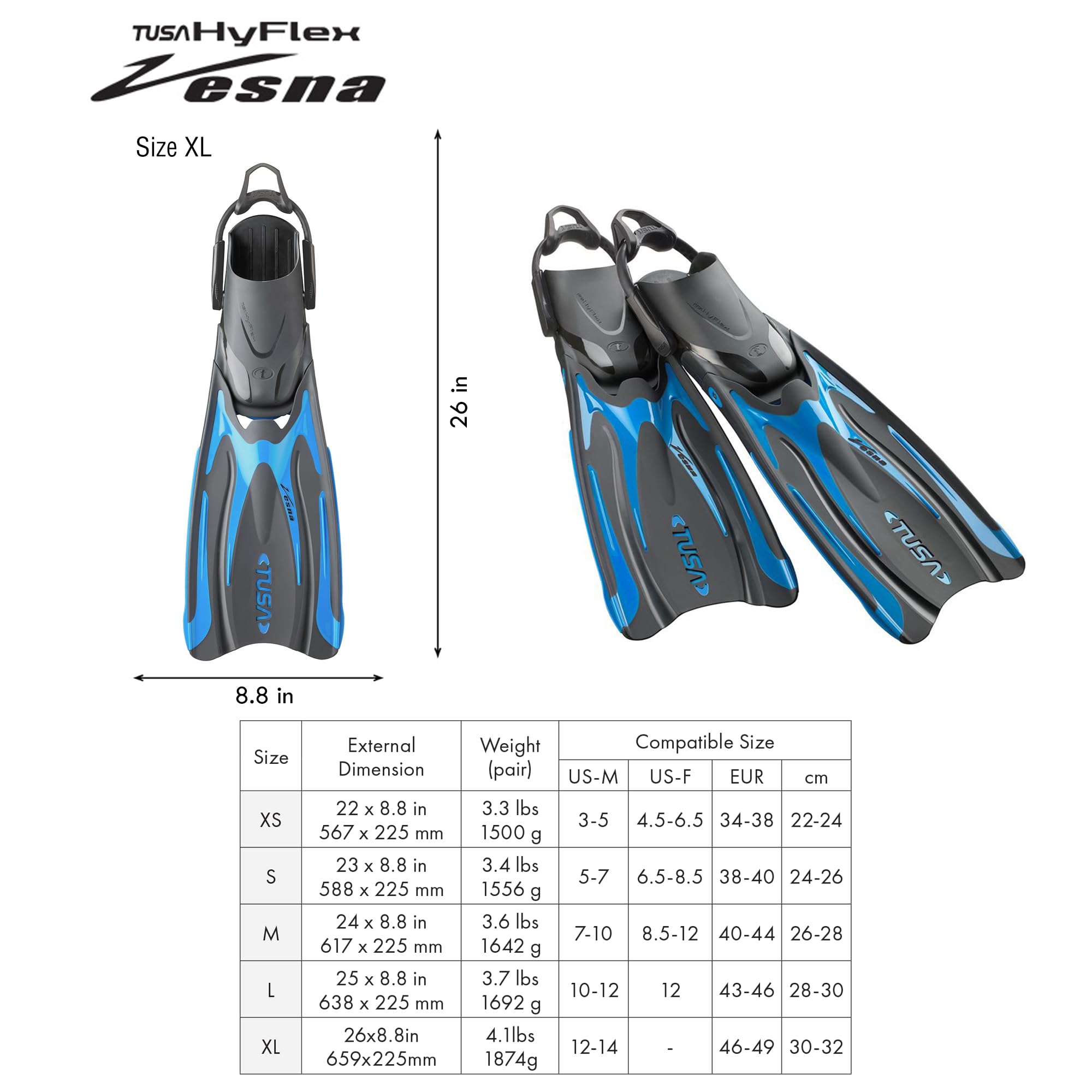 TUSA Vesna SF-0116 Palmes de plongée avec Sangle élastique