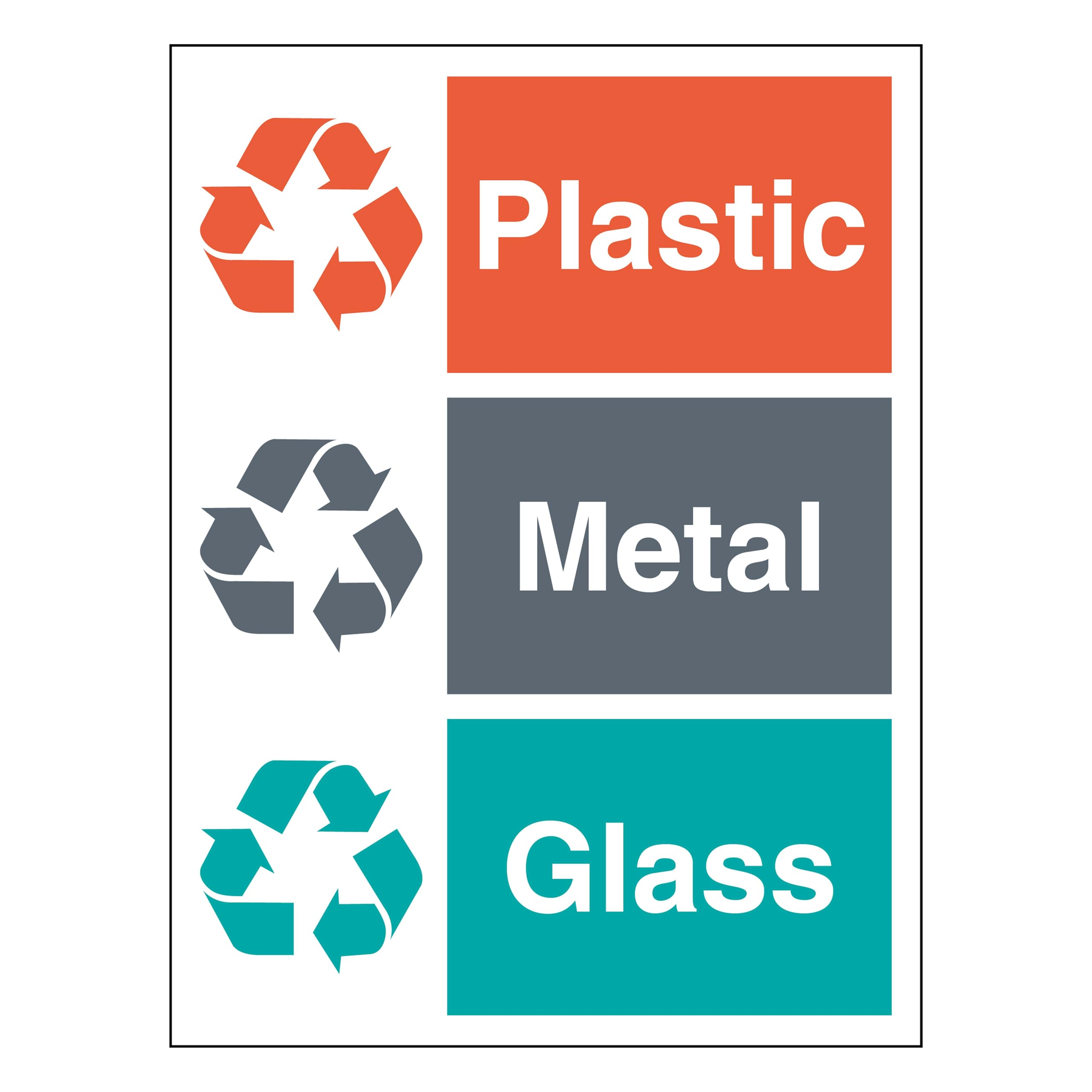 Plastic/Metal/Glass - Recycling Symbol 150 x 200 mm - Glow In The Dark 1mm Rigid Plastic