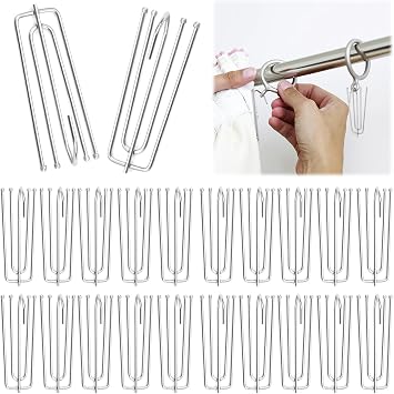Pack of 40 curtain hooks, stainless steel curtain hooks, 4 prong curtain hooks, metal curtain, curtain hooks, stainless steel curtain hooks for curtains and curtain rings