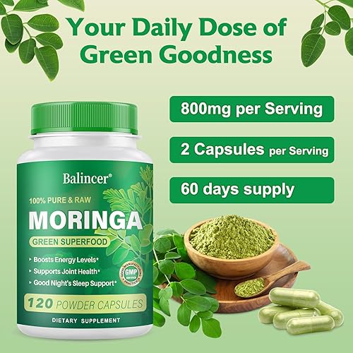 Miniatura 6 de Cápsulas de polvo de moringa, superalimento antioxidante verde natural de hoja de moringa pura, nutrientes de alta potencia para energía, salud de