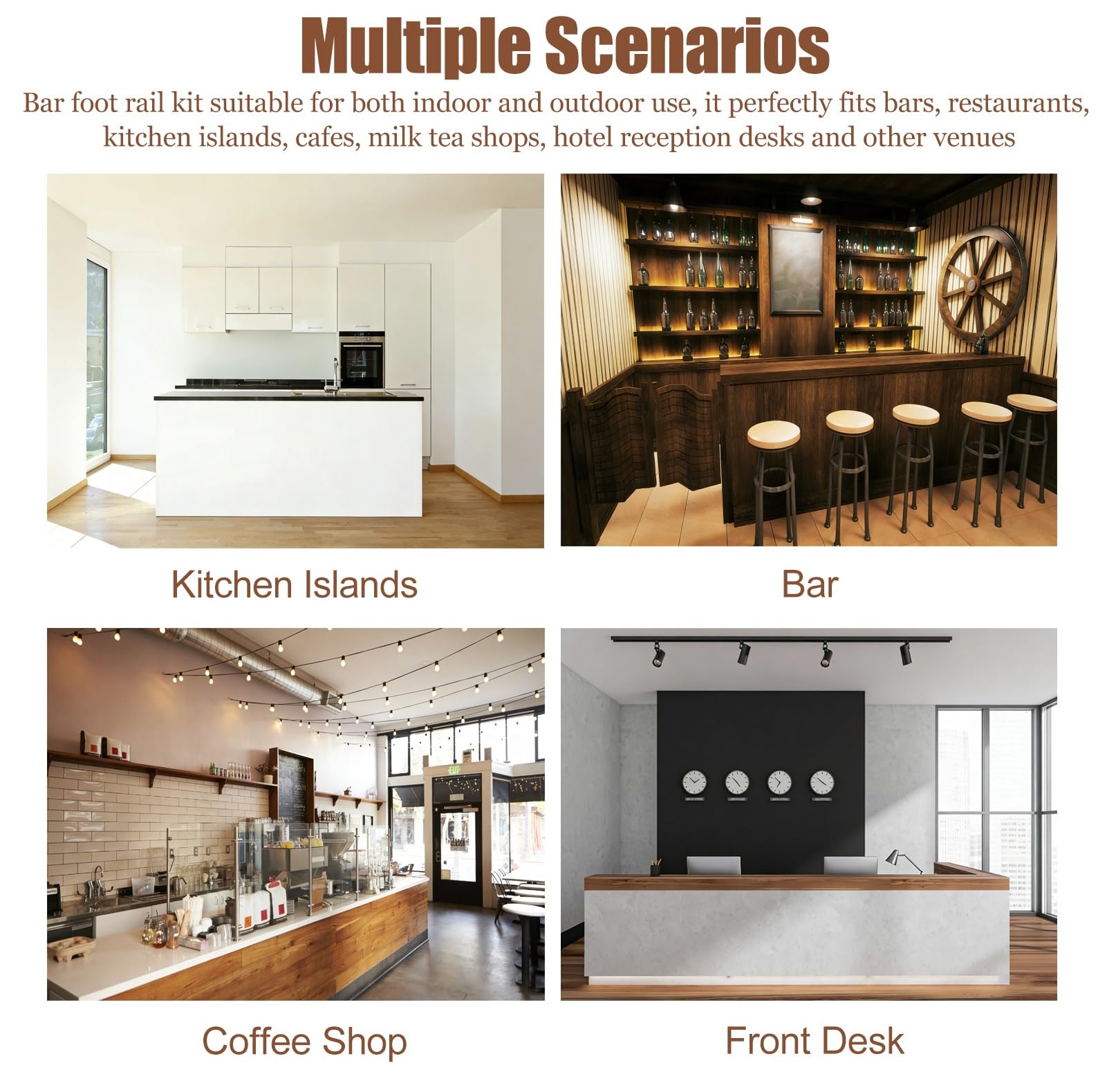 Barra de pie de barra dorada – Barandilla estándar comercial para uso en interiores – Kit de hardware duradero para cafetería o mostrador de bar – 10 pies de longitud