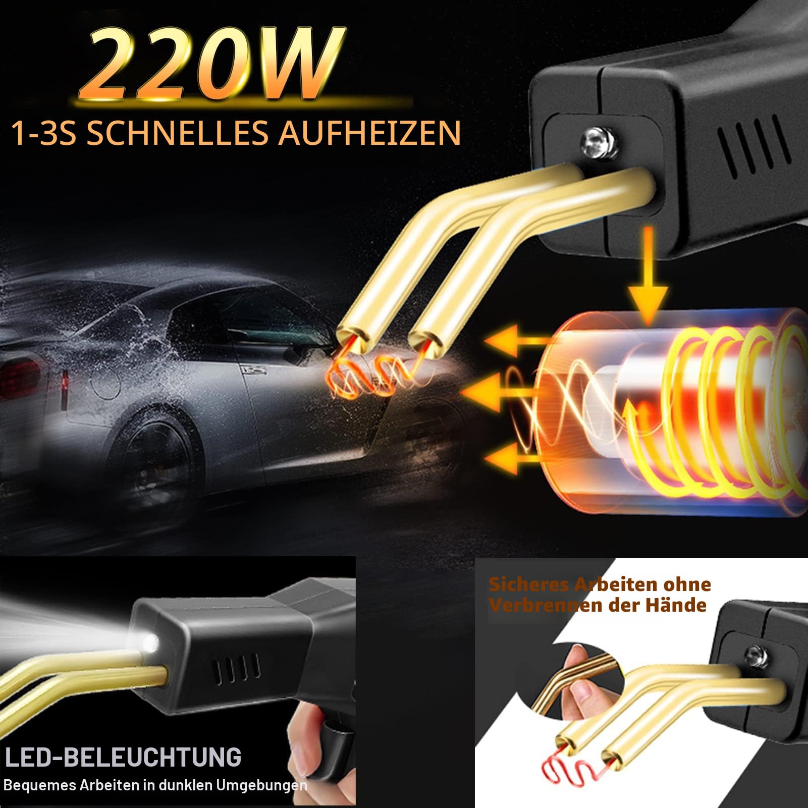 220W Kunststoff Schweißgerät 2 in 1 Stoßstangen Reparatur Set mit 800PCS Hot Hefter, 2 Thermische Glättköpfe, 40PCS Schweißstäbe, Auto Reparaturset (Schwarz)