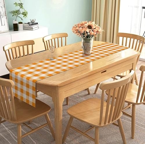 Miniatura 2 de Nepnuser Camino de mesa a cuadros de búfalo naranja y blanco a cuadros, cosecha de otoño, decoración del hogar, vacaciones, fiesta de cumpleaños,