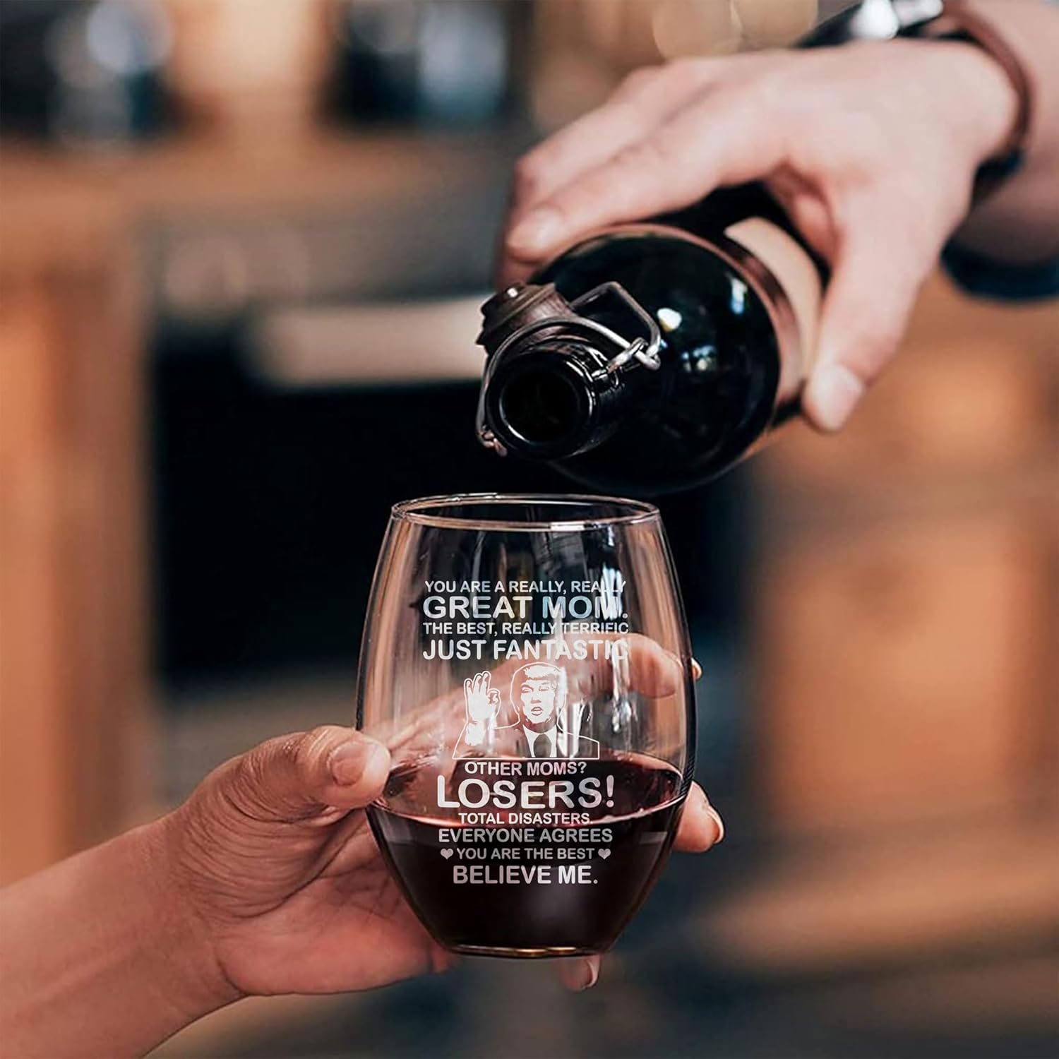 BETHEGIFT Christmas Gifts for Dad and Mom Whiskey Glass and Wine Glass - Ideas Gifts for Christmas