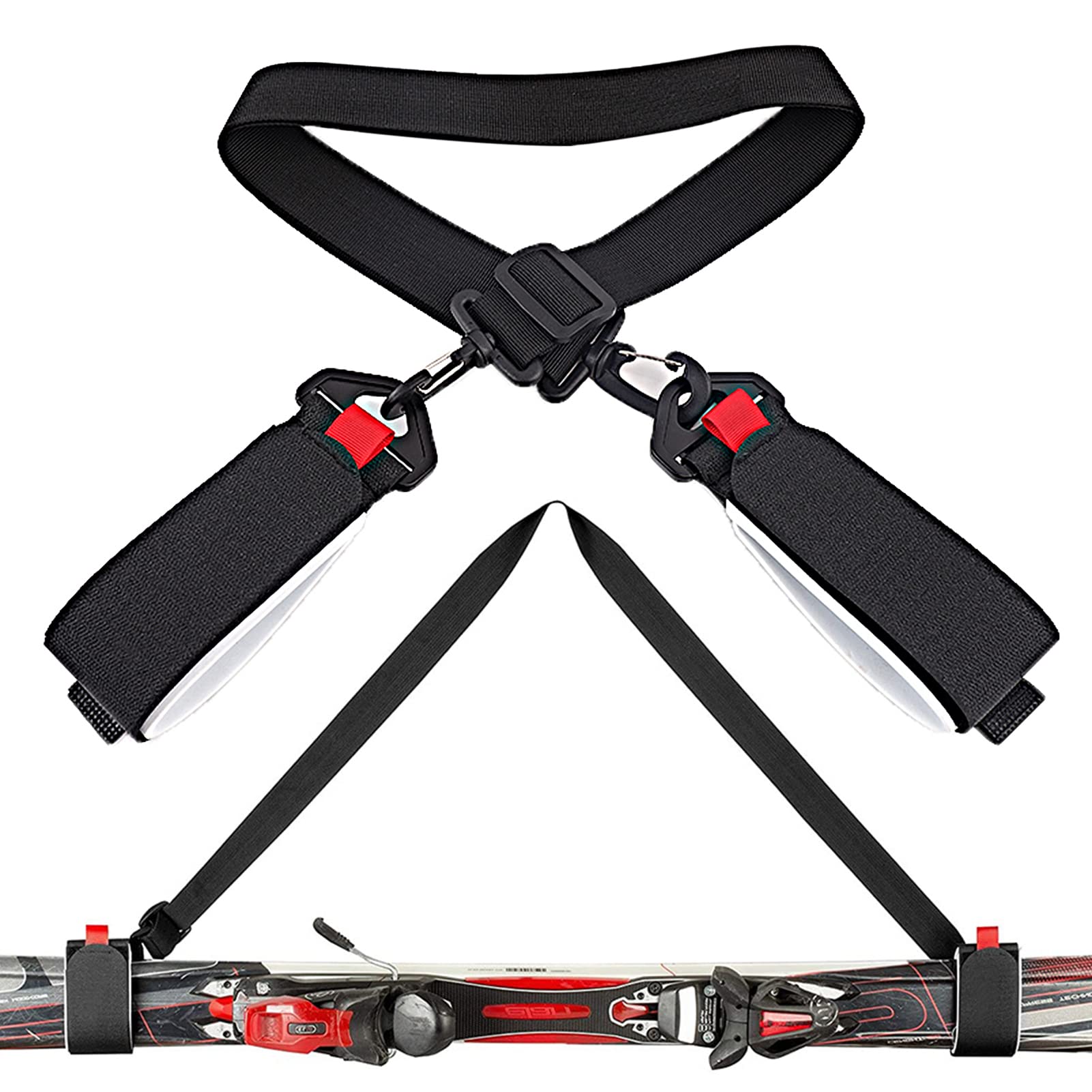 iTGOOS Ski Straps - Adjustable Snowboard & Pole Carrier Shoulder Strap for Easy Transporting Travel and Storage - Black