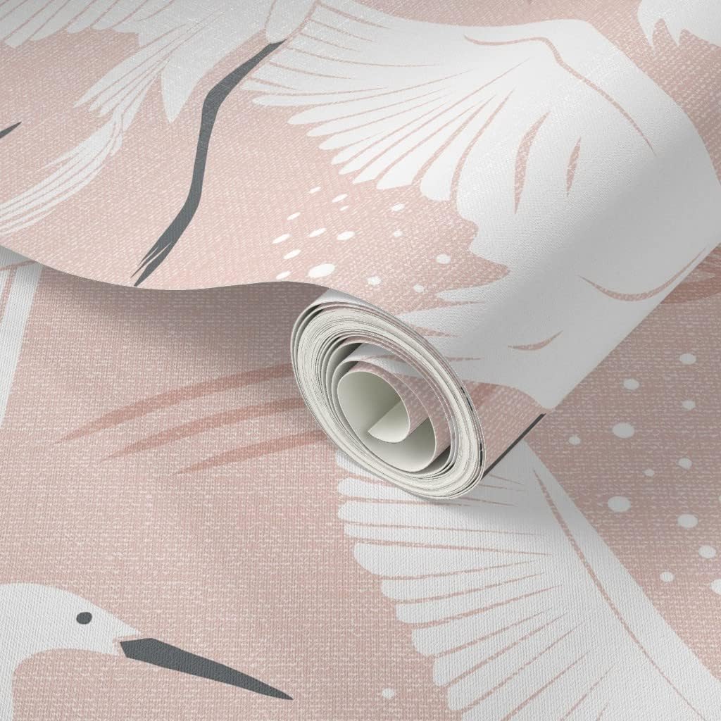 Spoonflower Peel & Stick Wallpaper 3ft x 2ft - Blush Pink Crane Bird Vintage Nature Birds Animals Custom Removable Wallpaper