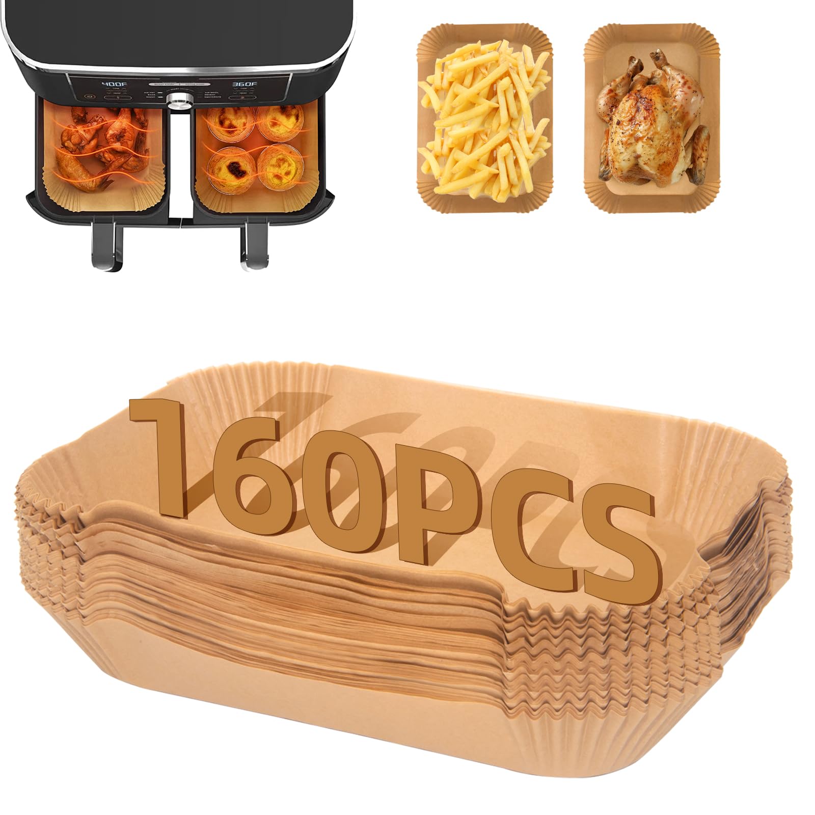130PC Air Fryer Liners, FEEZOM Ninja Air Fryer Liners for Ninja Air Fryer Dual, Disposable Air Fryer Accessories Paper Liners for Ninja AF300UK AF400UK, Salter, Tower and Other Dual Zone Air Fryer — view 8