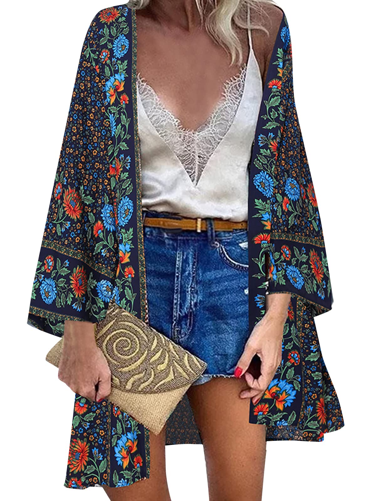 ZANZEA Mujer Gasa Cárdigan Floral Kaftan Playa Kimono Pareos Bohemia Suelto Verano Cover Up Blusa Homewear Tops