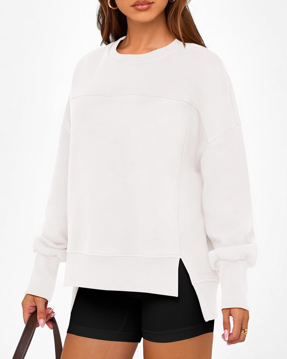 BTFBM Women's Casual Crewneck Sweatshirts 2026 Spring Fall Clothes Long Sleeve Side Slit Workout Fleece Pullover Tops - Image 6