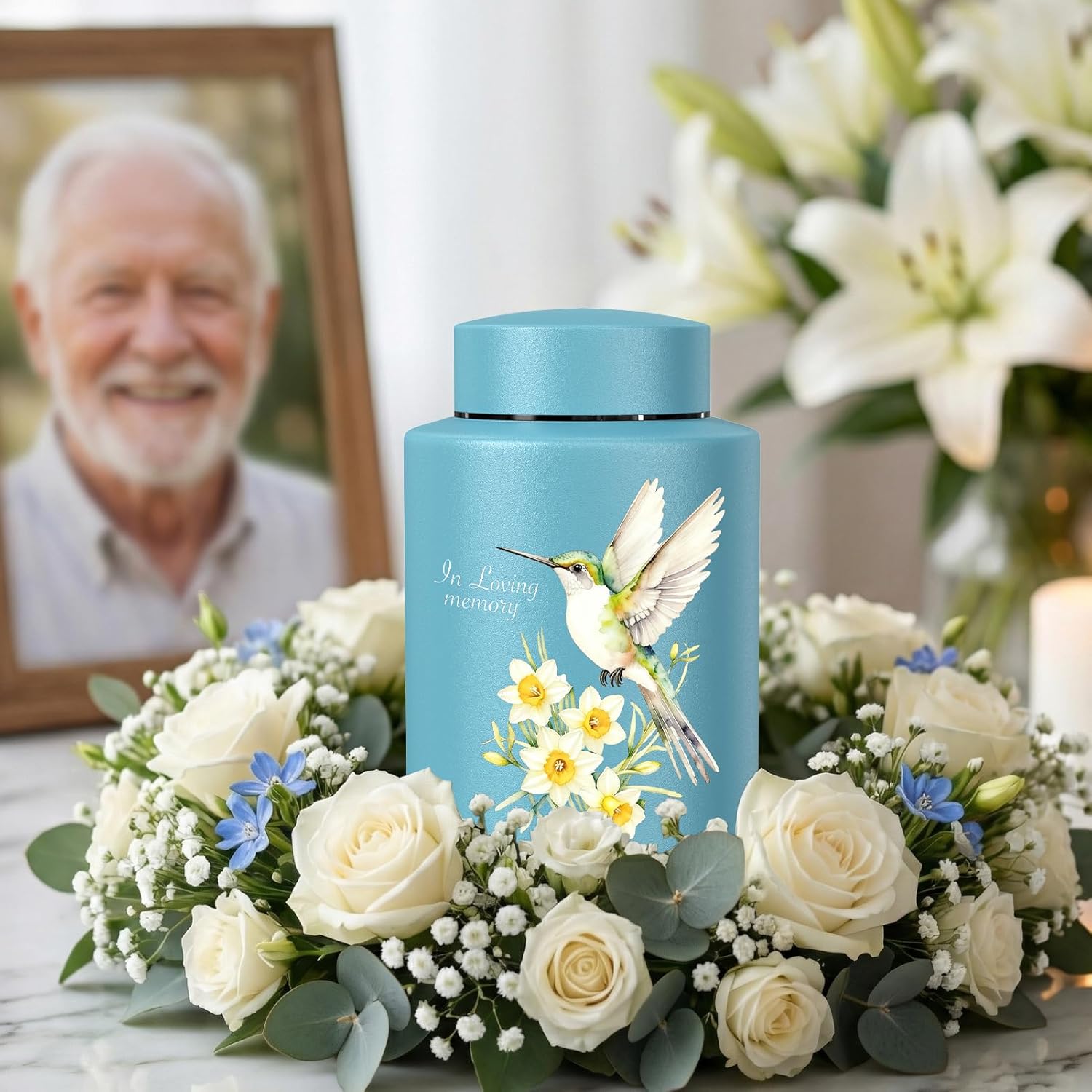 SOITIS Photo Customized Small Urn for Human Ashes Hummingbird Cremation Urn 5.9 Inches Stainless Steel Decorative Urn Memorial Urns for Human Women Man Mini Urns Keepsake