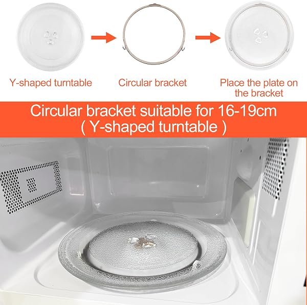 WinGluge Plateau Micro Onde 24.5cm, Assiette Tournante en Verre Type Y pour Micro-ondes, Plateau Tournant pour Micro Ondes et Possède 3 Fixations, Compatible avec Four à Micro-ondes avec Support Rond - 4