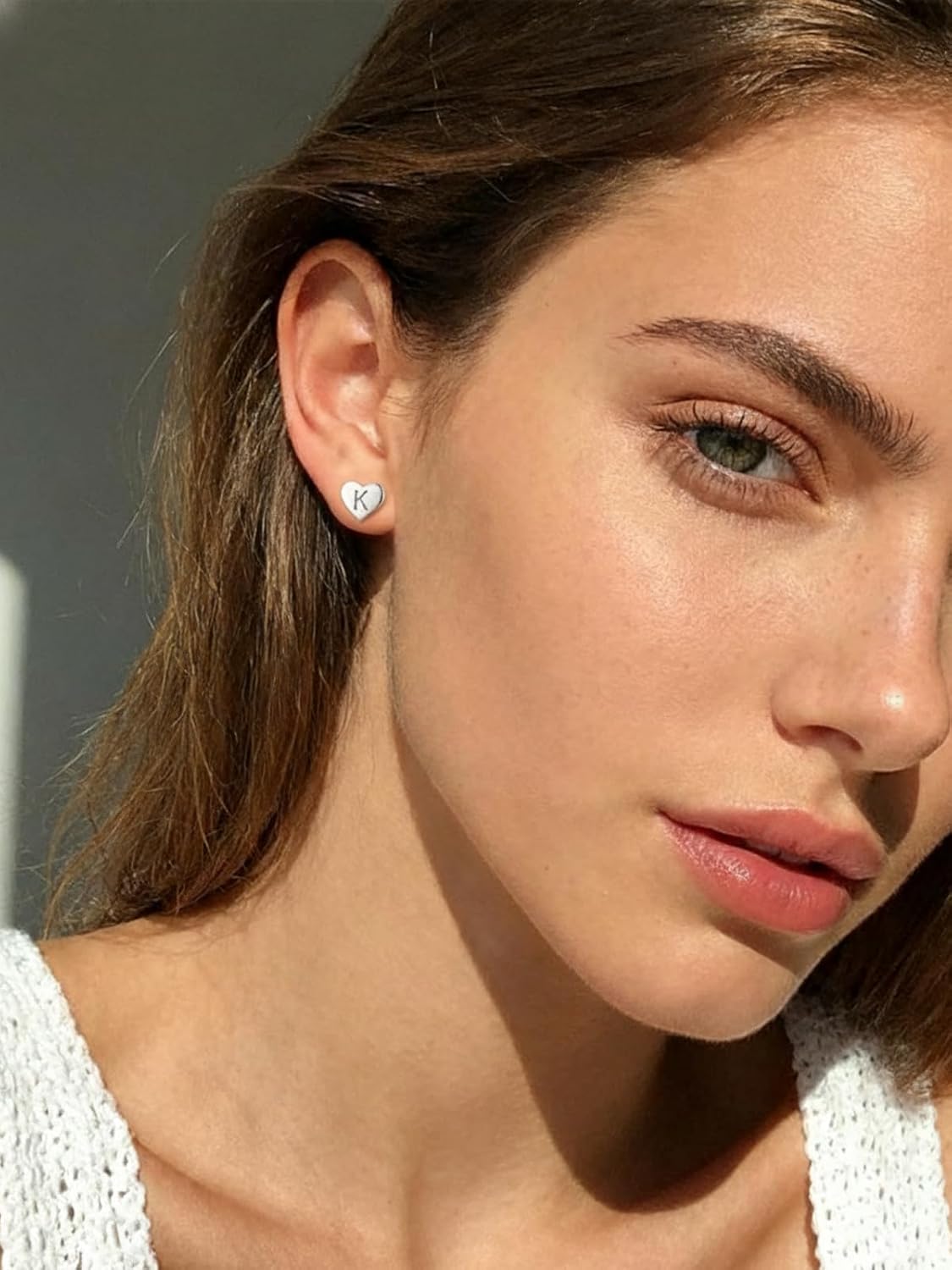 Silvora Initial Earrings for Women Heart Sterling Silver Earrings for Women Hypoallergenic Dainty Letter Stud Earring Cute Charm Name Earrings Jewelry Trendy Easter Birthday Gifts for 8-12