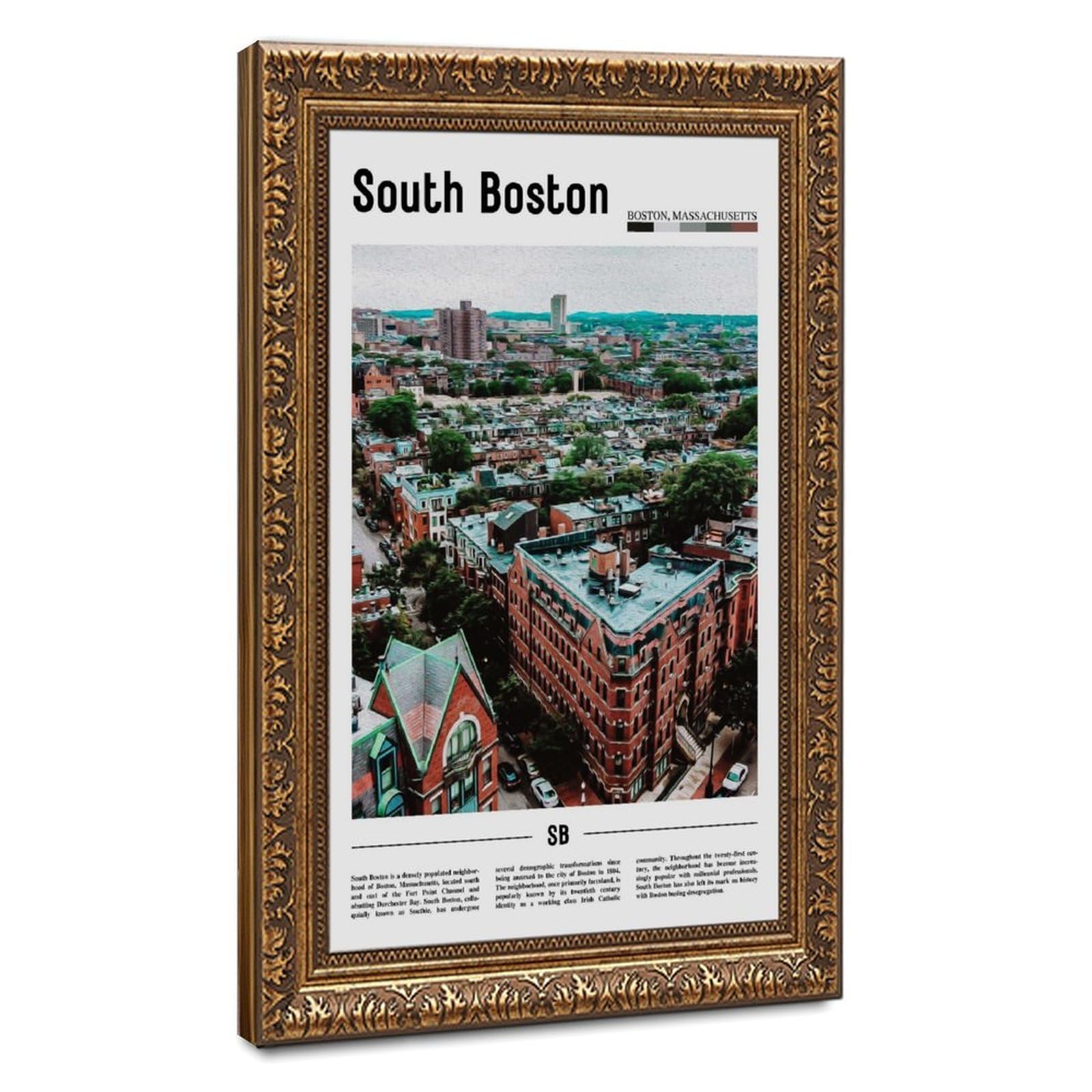 Wcyb Retro Gold Frame South Boston Massachusetts Usa The United States Of America Scenery Travel Prints Posters Canvas Deco Paintings Wall Art For Office Hangable Frame 8" L