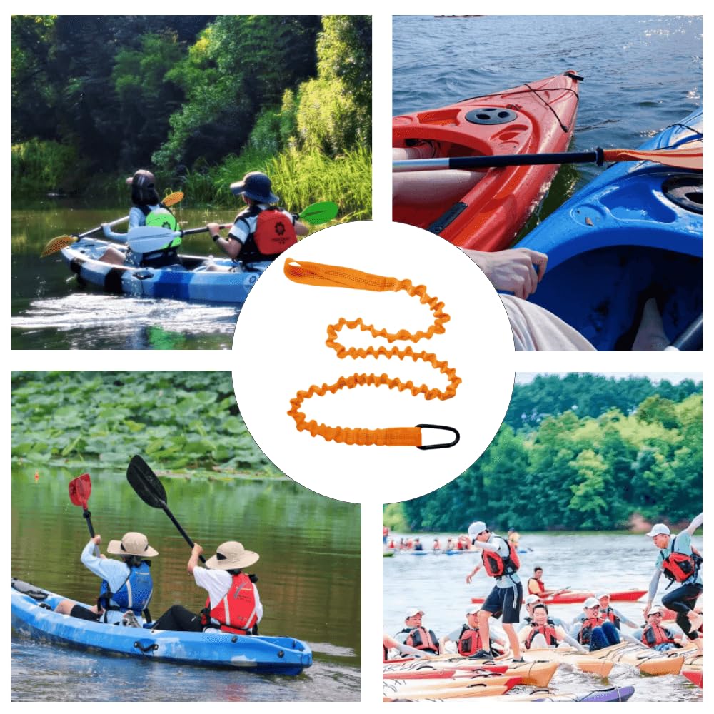 2 Pezzi Guinzaglio per pagaia per Kayak, Guinzaglio per pagaia, Kayak Paddle Leash, 1.5m Estensibile Kayak Paddle Leash con Moschettone per Canoa, Barca,Kayak(Arancione)