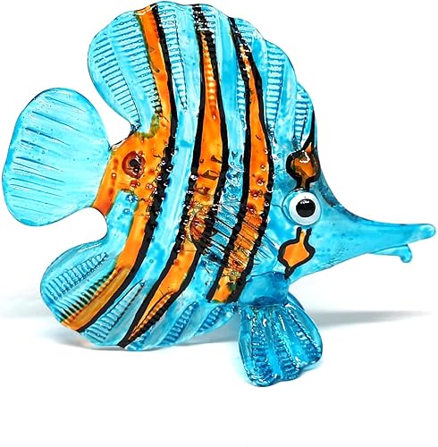 Miniatura 7 de ZOOCRAFT Figura de pez de cristal azul Acuario Artesanía Miniatura Soplado a mano Coleccionables