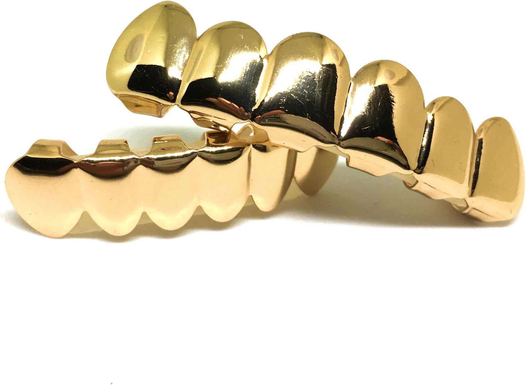 New Classic 14K Gold Tone Hip Hop Teeth Grillz Top and Bottom Mouth Grills Removable Custom Fit Cap Set