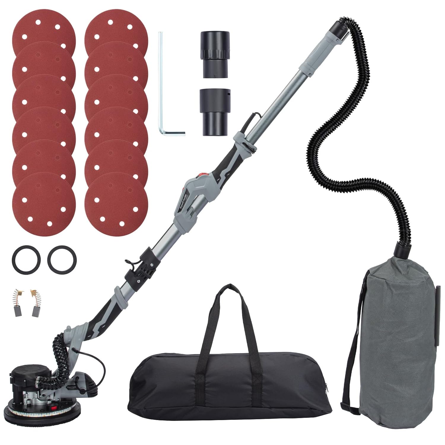 Drywall Sander, 800W Electric Drywall Sander with Vacuum Dust Collection, Variable Speed 800-1800RPM With LED Light, Extendable & Foldable Handle, 12 Pcs Sanding Discs, and Carrying Bag
