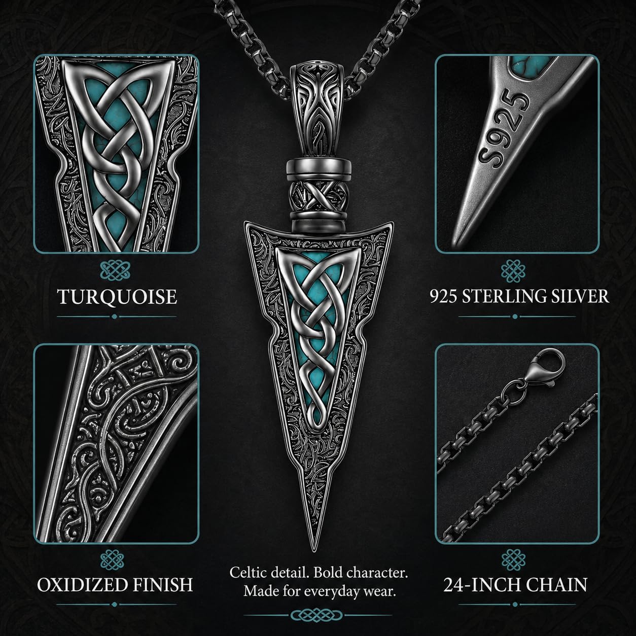 Odinstone Collier Viking Homme Pendentif en Argent Sterling 925 Amulette Nordique Viking Rune Mythologie Bijoux Cadeau pour Femme