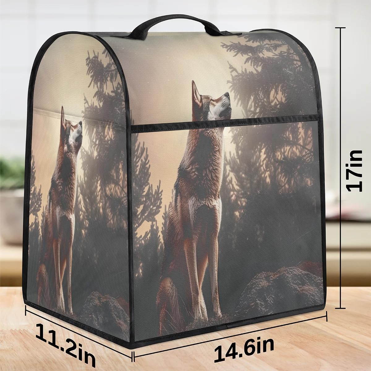 Stand Mixer Dust Cover Coffee Maker Cover with Zipper Pocket,Wolf Animals Dust Cover of Mixer Small Kitchen Appliance Aid Blender Covers for Kitchen Accessories